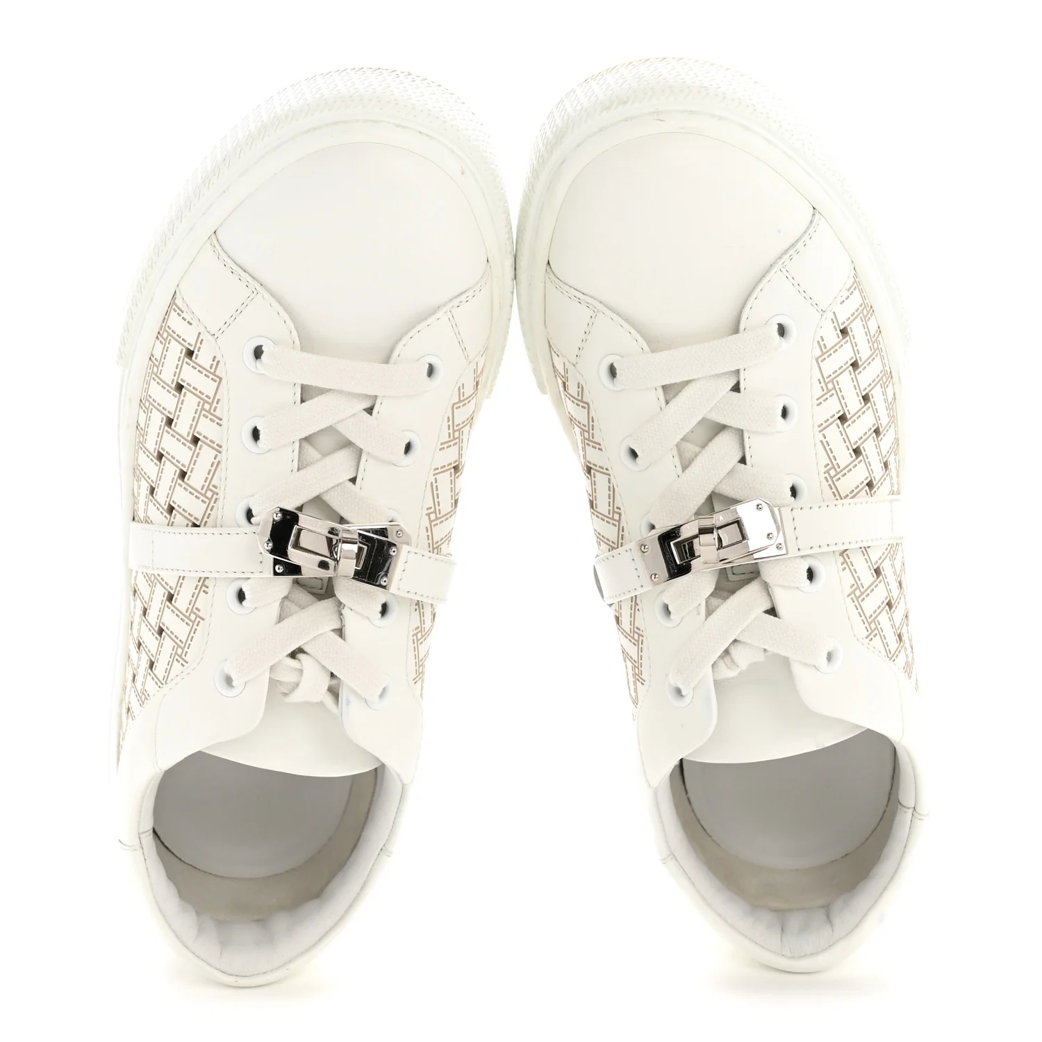 Calfskin Perforated Mosaic Day Sneakers 37.5 White