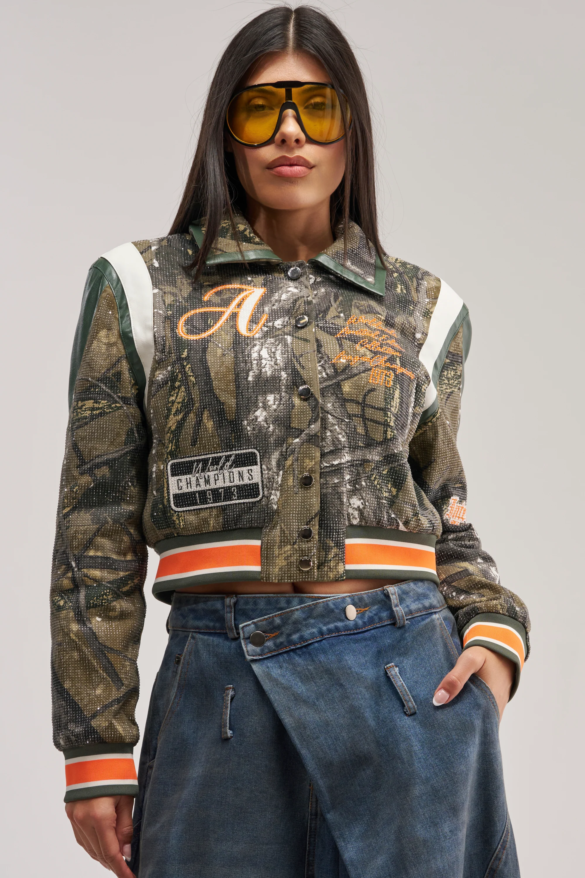 TAPPED IN RHINESTONE BOMBER - Akira Store