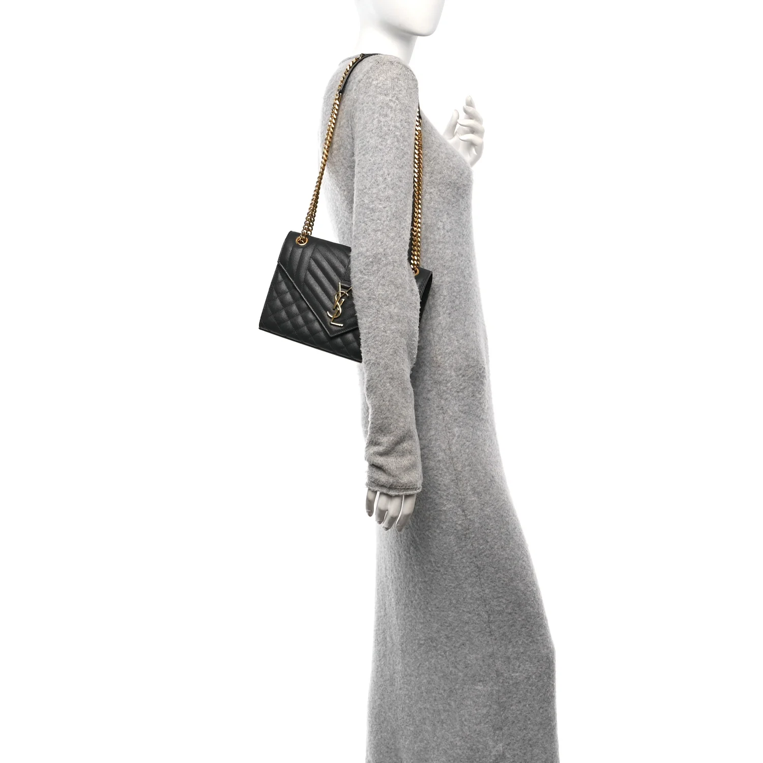 Grain De Poudre Textured Mixed Matelasse Triquilt Medium Monogram Satchel Dark Smog