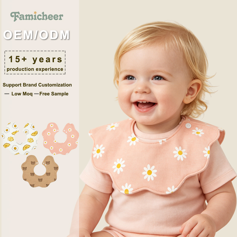 Baby Bib 360 Degree Flower Shape Soft 100% Cotton Absorbent Feeding Bib Infant Drool Bibs Set