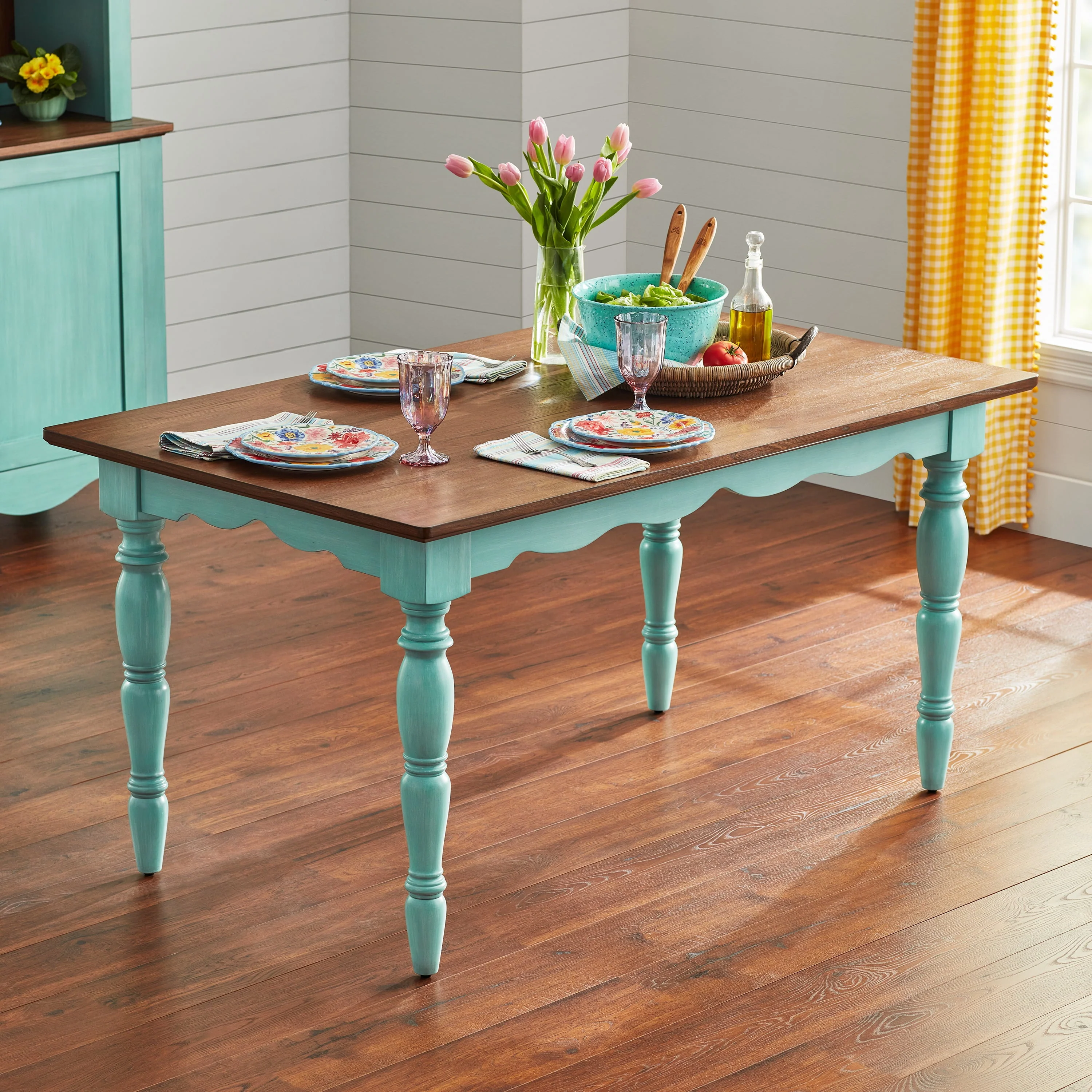 The Pioneer Woman Dining Table Made with Solid Wood Frame, Teal