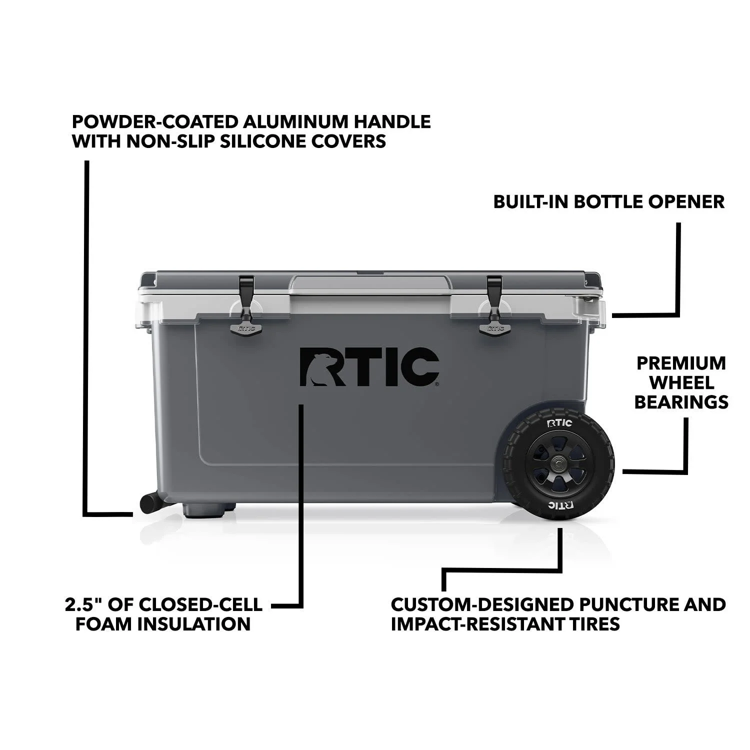 72 QT Ultra-Light Wheeled Hard-Sided Ice Chest Cooler, Fits 96 Cans, Dark Grey Cool Grey(Dark Grey Cool Grey) - Image 4