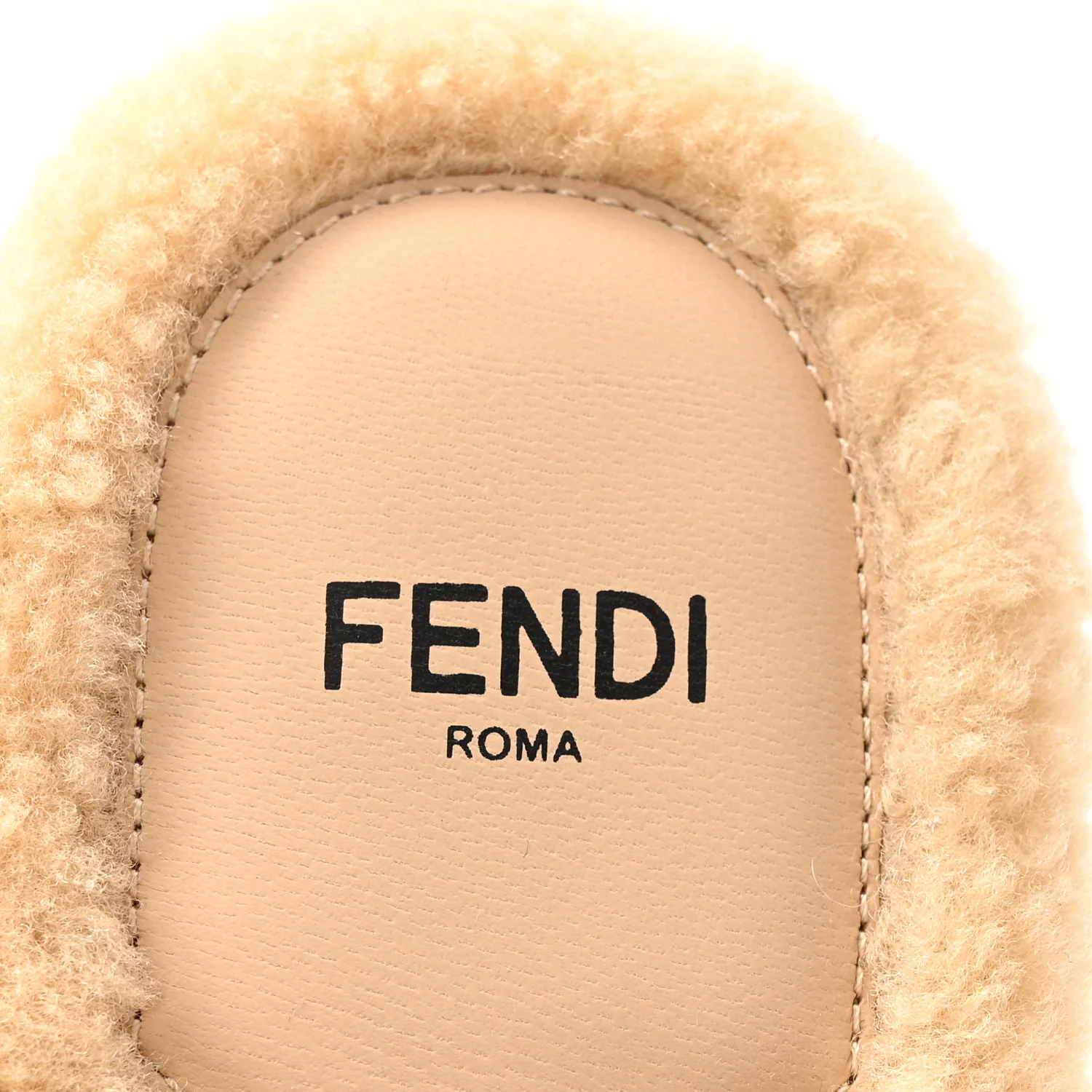 Shearling FF Baguette Slide Sandals 40 Beige Naturale