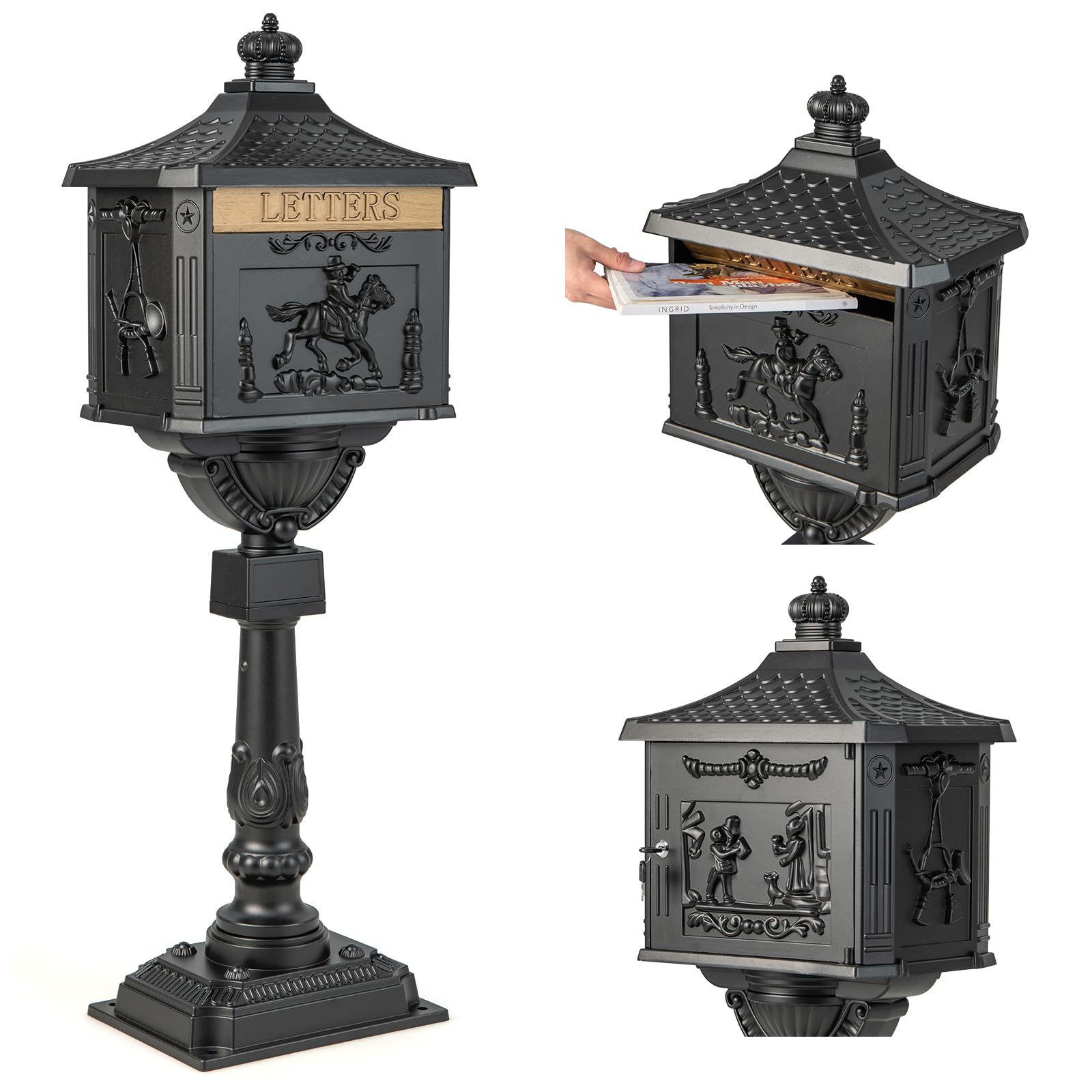 Boîte aux lettres en aluminium moulé avec poteau