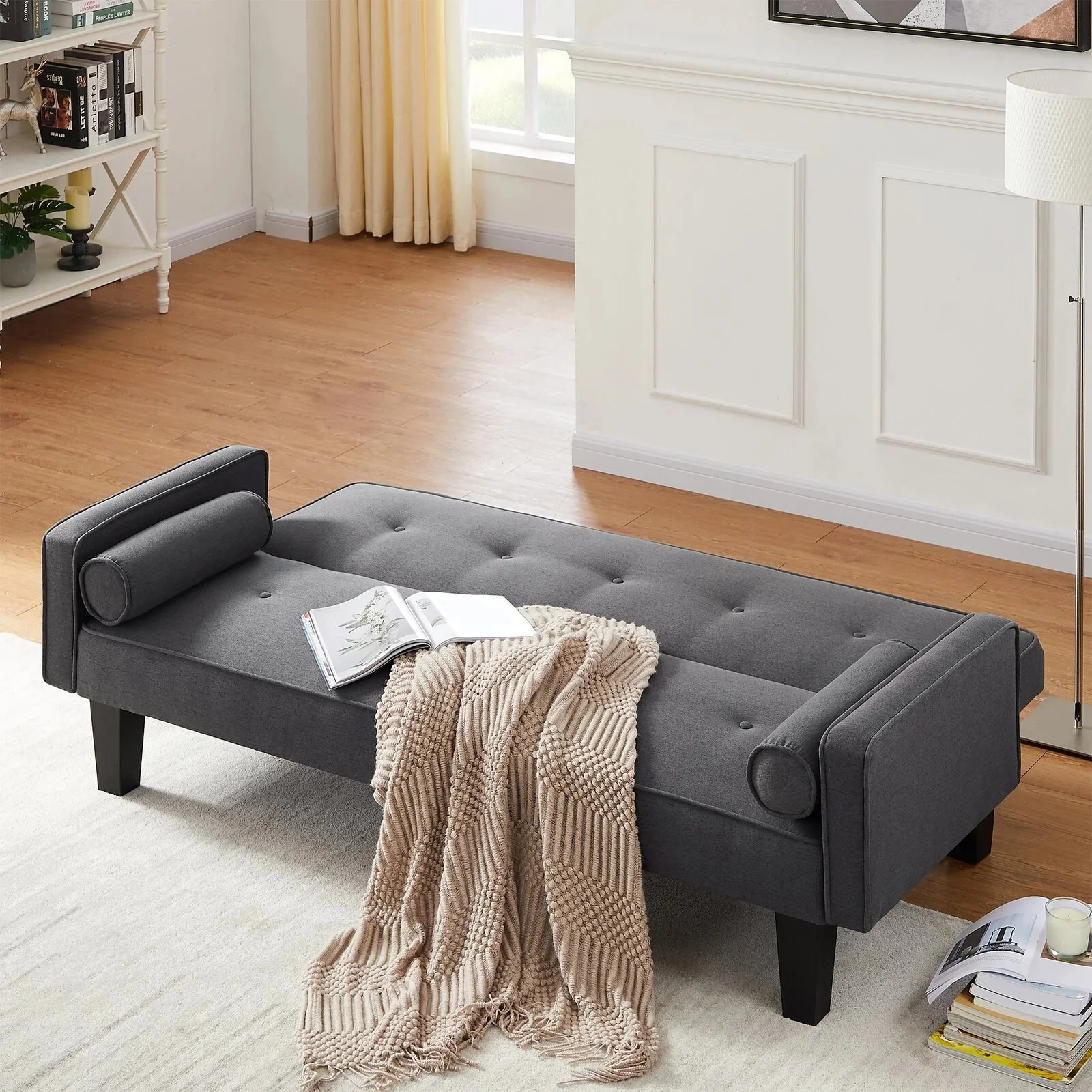 72" Convertible Loveseat Sofa Bed Sleeper Daybed,Modern Upholstered Folding Recliner,Small Futon Sofa for Living Room Apartment Office,Gray 02(Gray 02) - Image 4