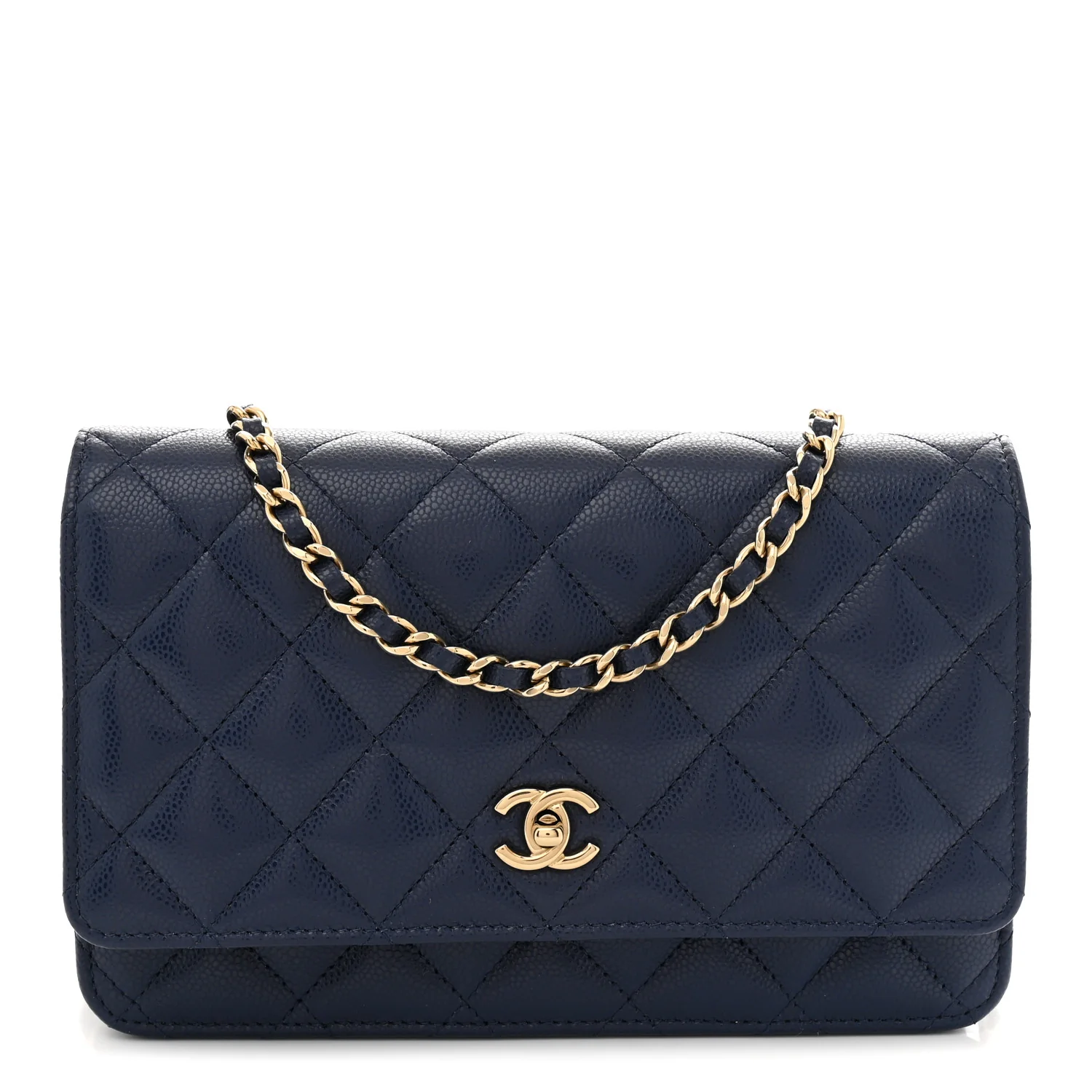 Caviar Quilted CC Turnlock Wallet On Chain WOC Navy Blue