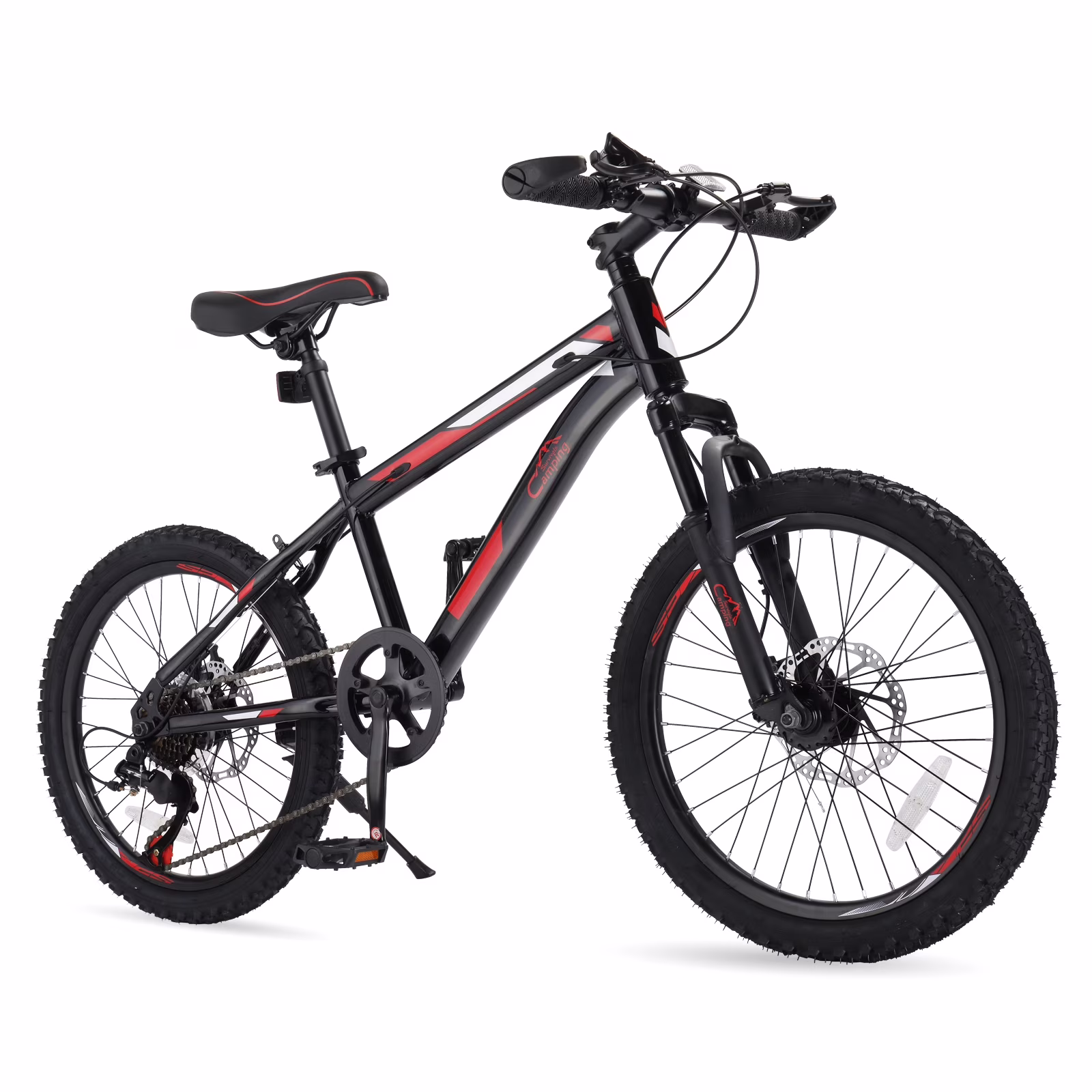 UBesGoo 20in 7 Speed Mountain Bike, Lightweight All Terrain Bicycle with Dual Disc Brakes, Suspension, Black Red