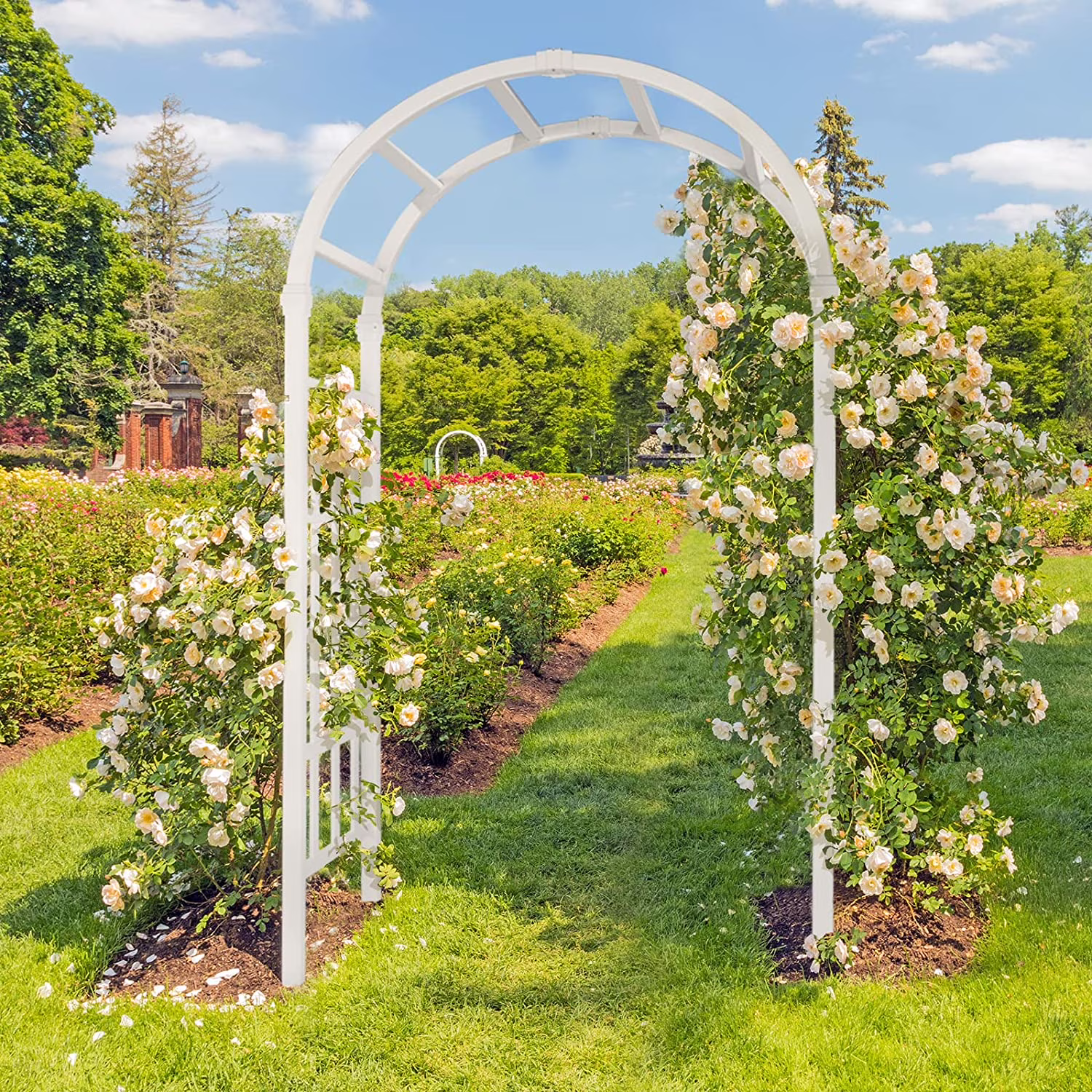 VINGLI Garden Arbor 86.22 White PVC Arch Trellis, Weather-Resistant for Climbing Plants
