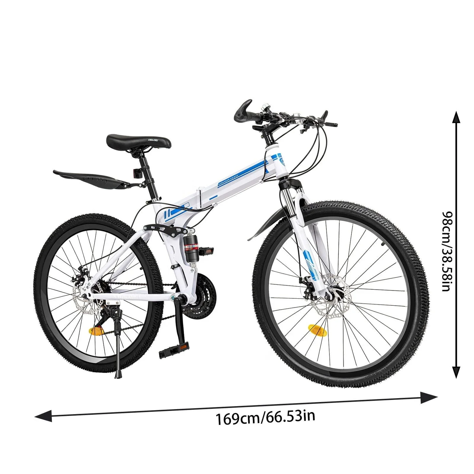 Wuzstar 26 Mountain Folding Bike 21-Speed High-Carbon Steel Mountain Bicycle with Dual Disc-Brake