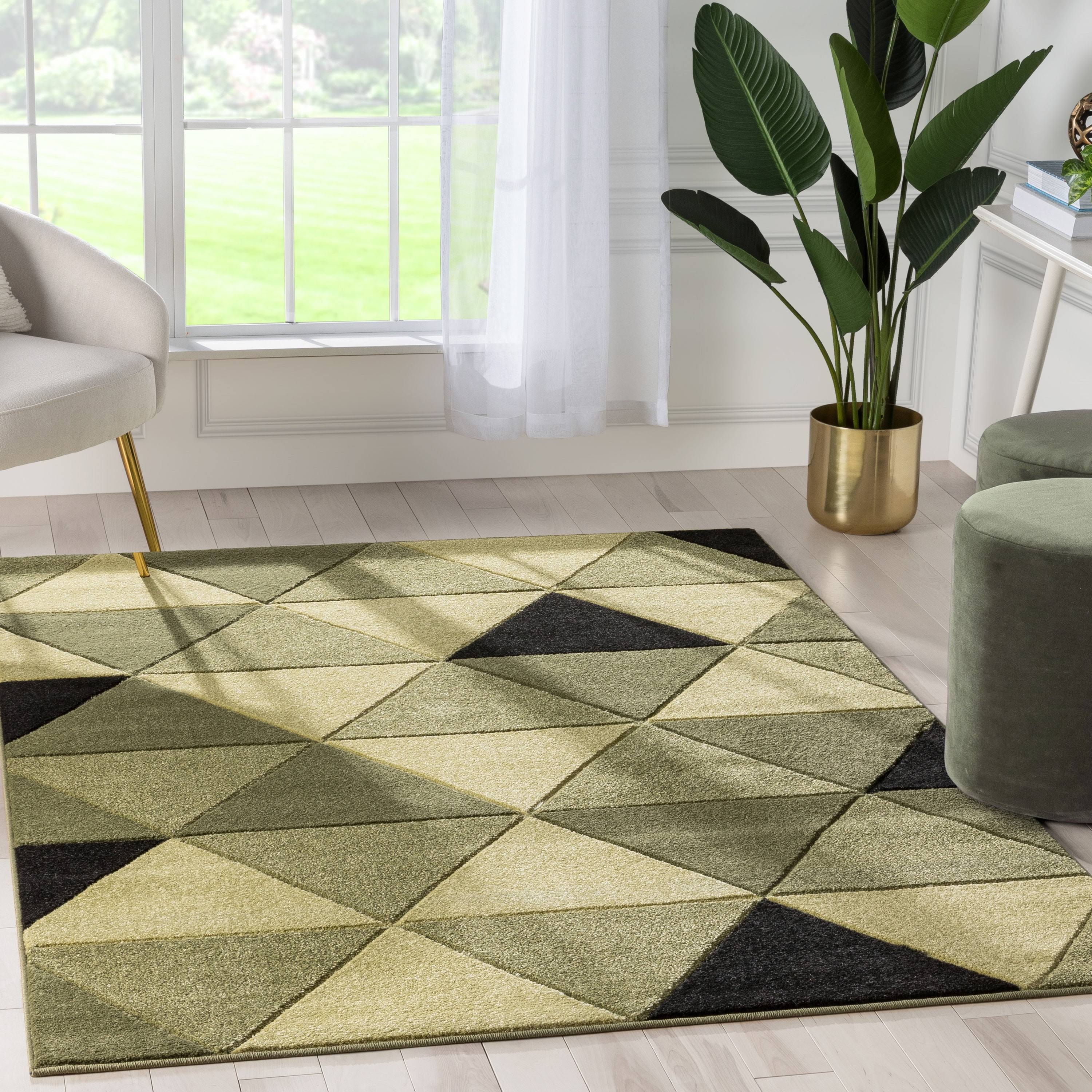 Well Woven Ruby Rita Scandinavian Geometric Triangle Pattern 3D Textured Green 5'3