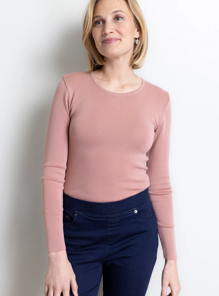Tee-shirt thermique manches longues femme en laine merinos rose tendresse