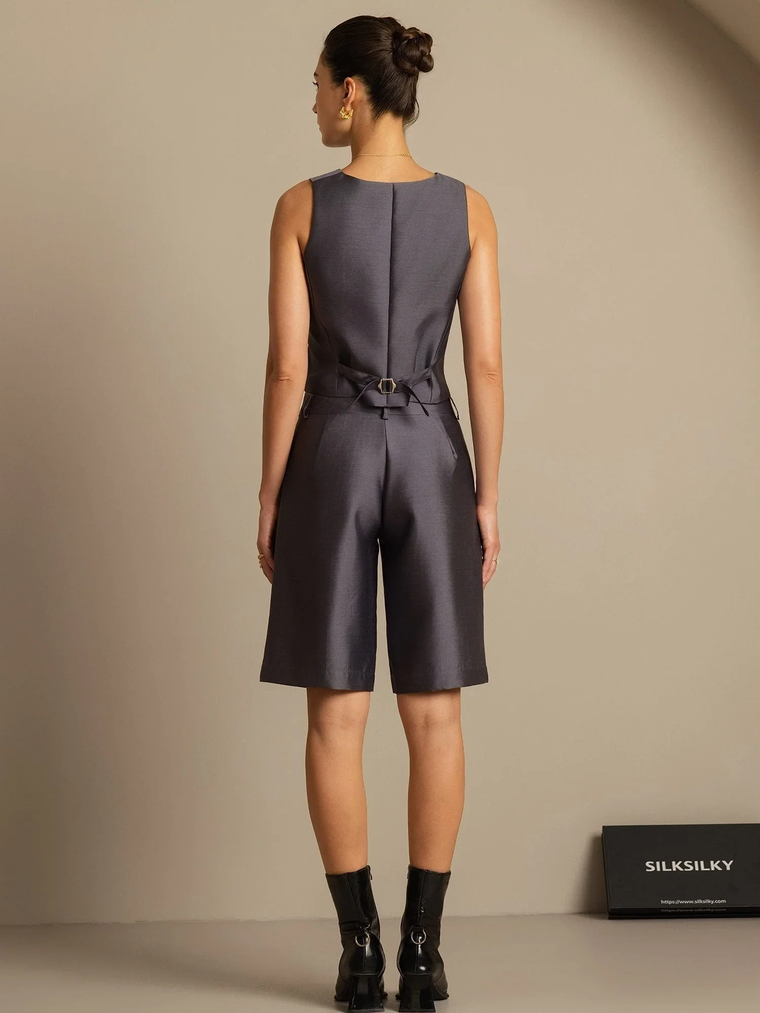 32Momme Silk-Wool Blend Women's V Neck Vest with Button Design