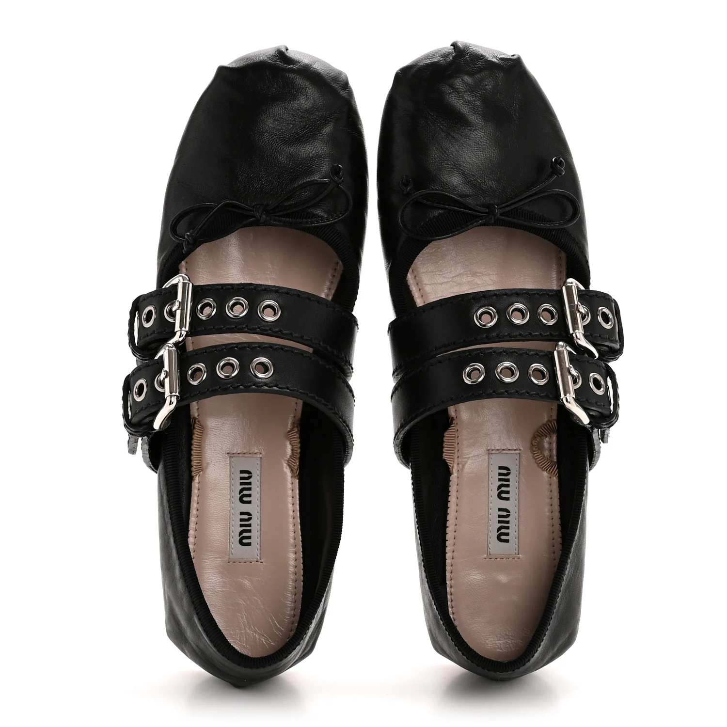 Nappa Vitello Nevada Double Buckle Ballerina Flats 36.5 Black