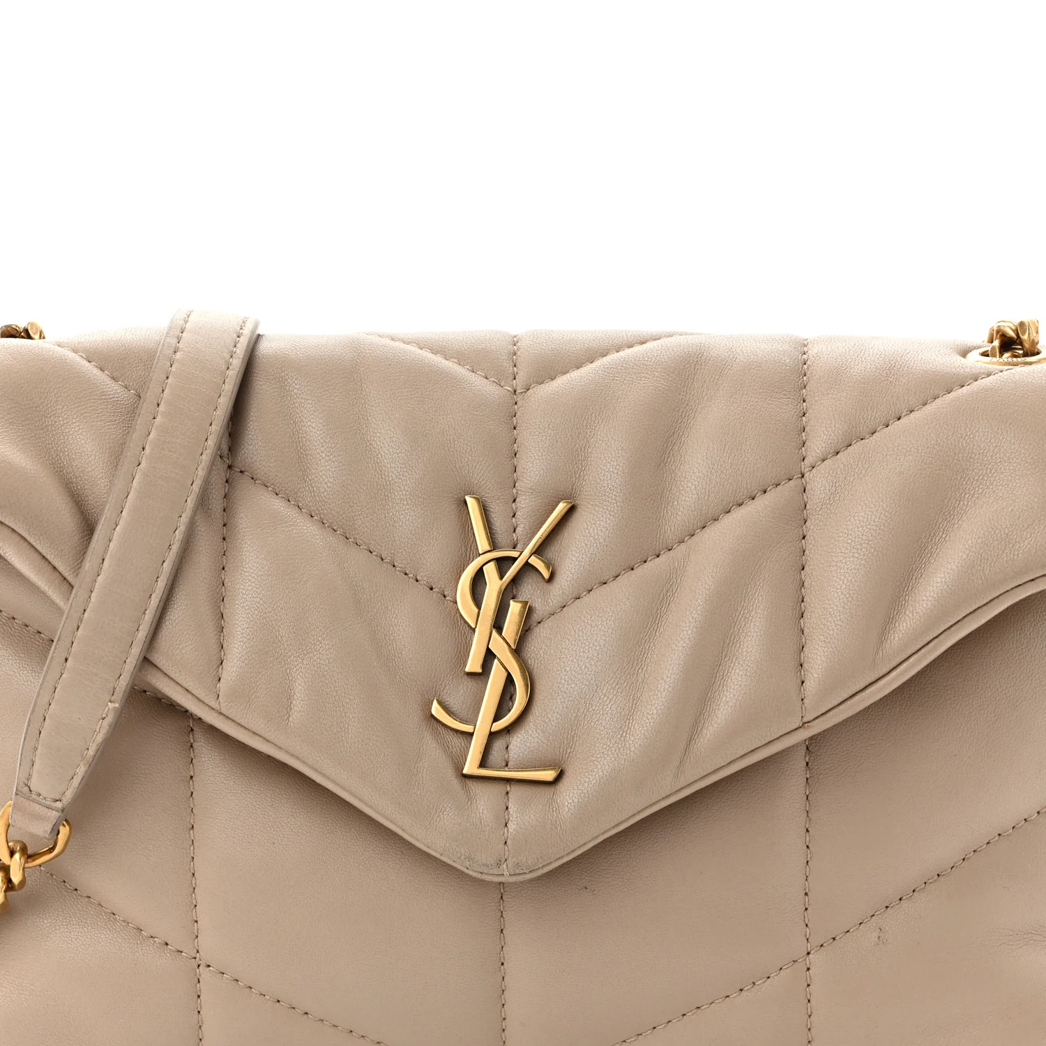 Lambskin Quilted Toy Loulou Puffer Monogram Chain Satchel Nude Powder