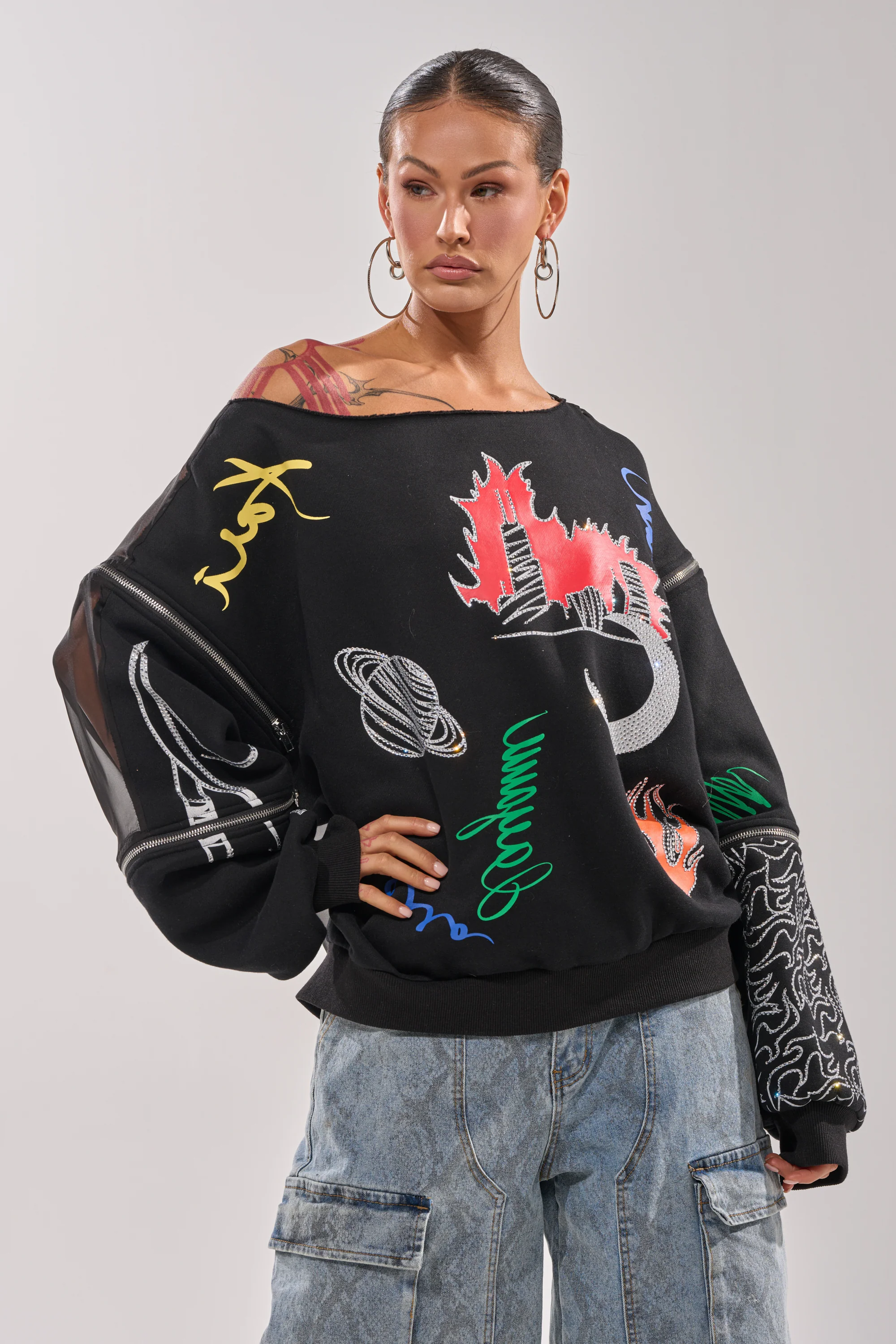 DEEP THOUGHTS OVERSIZED GRAPHIC SWEATSHIRT - Akira Store