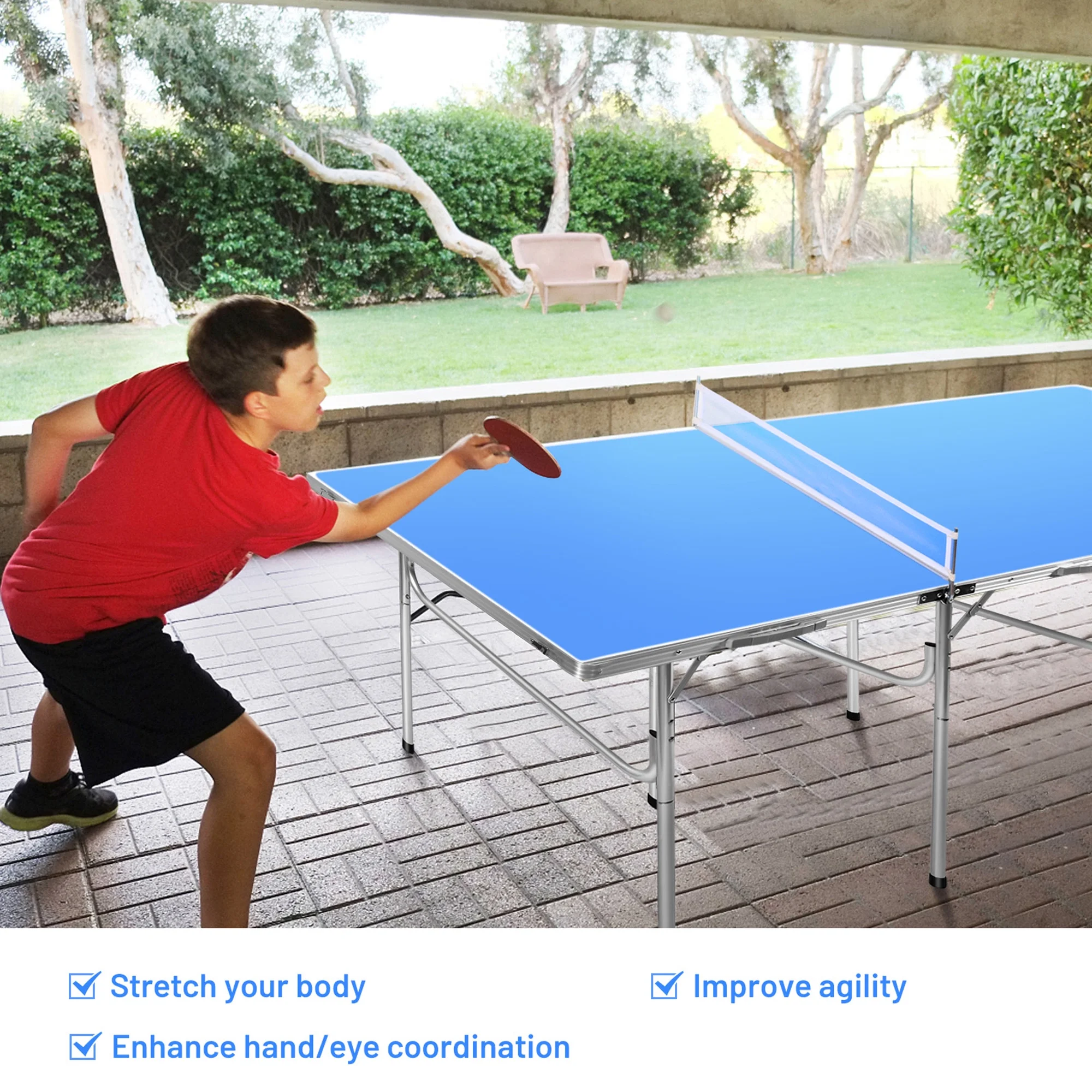 Folding Table Tennis Table Portable Ping Pong Table w/ 2 Paddles 2 Balls - Image 4