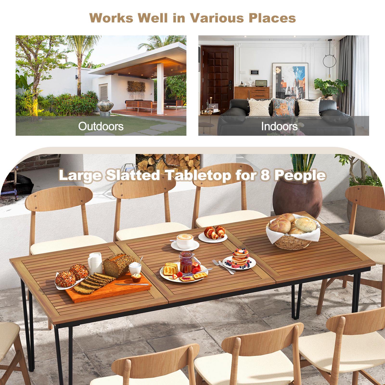 79" Outdoor Dining Table 8-Person Patio Table with 1.9" Umbrella Hole - Image 7