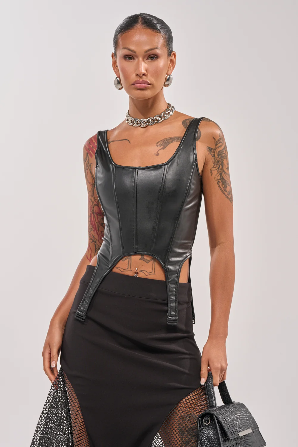 LOCKED AND LOADED FAUX LEATHER CORSET - Akira Store