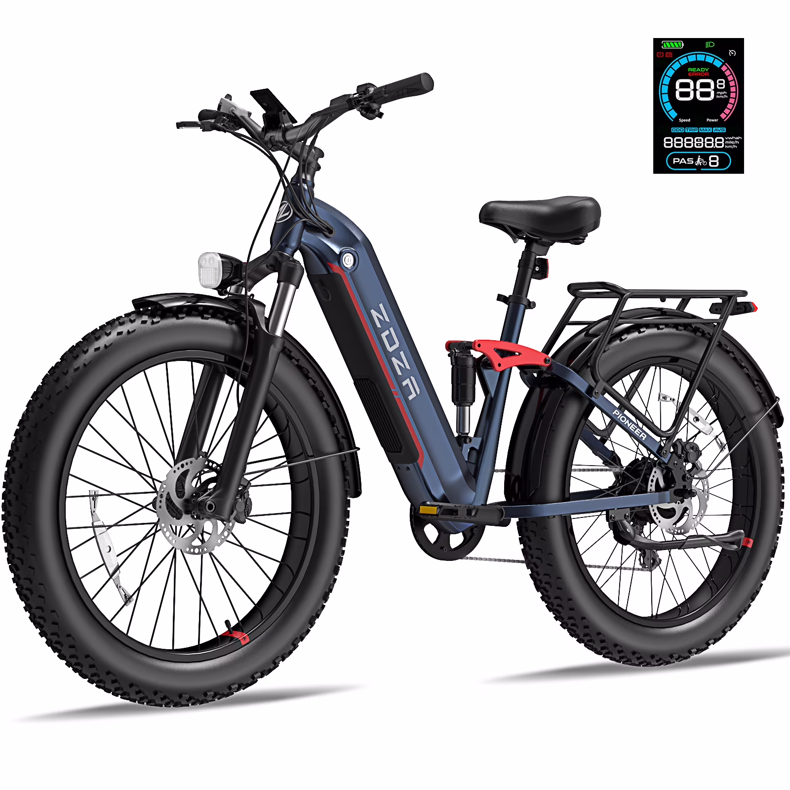 ZDZA Electric Bike for Adults, 26*4.0 Fat Tire 2000W Peak Motor 28MPH E - Mountain Bike, 48V 18ah Off Road Ebike with Shelves, Dual Shock Absorbers UL2849