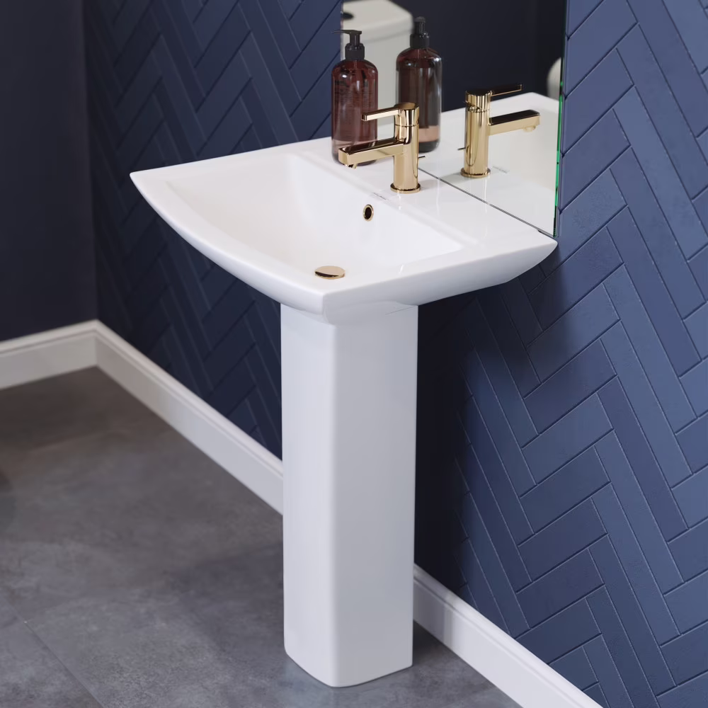 Pedestal Bathroom Sink Square Single Faucet Hole(White)