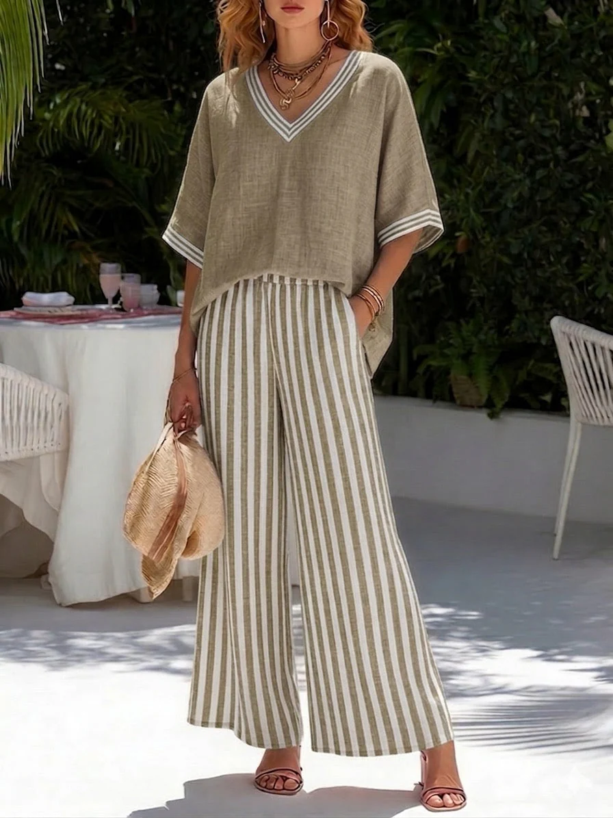 Elvara™ | Ensemble en Lin Rayé Luxe