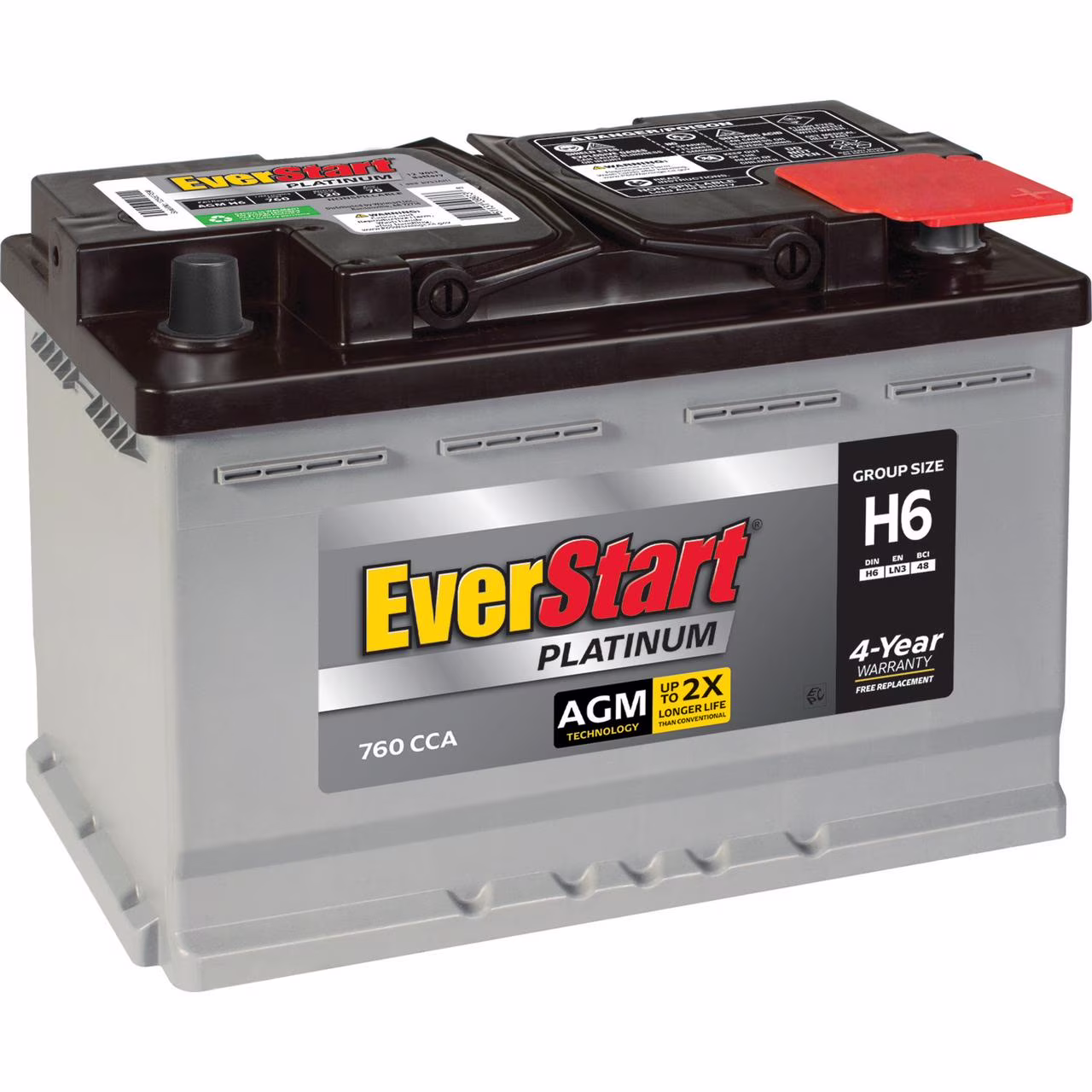 Everstart Platinum AGM Automotive Battery, Group H6 / LN3 / 48 12 Volt, 760 CCA
