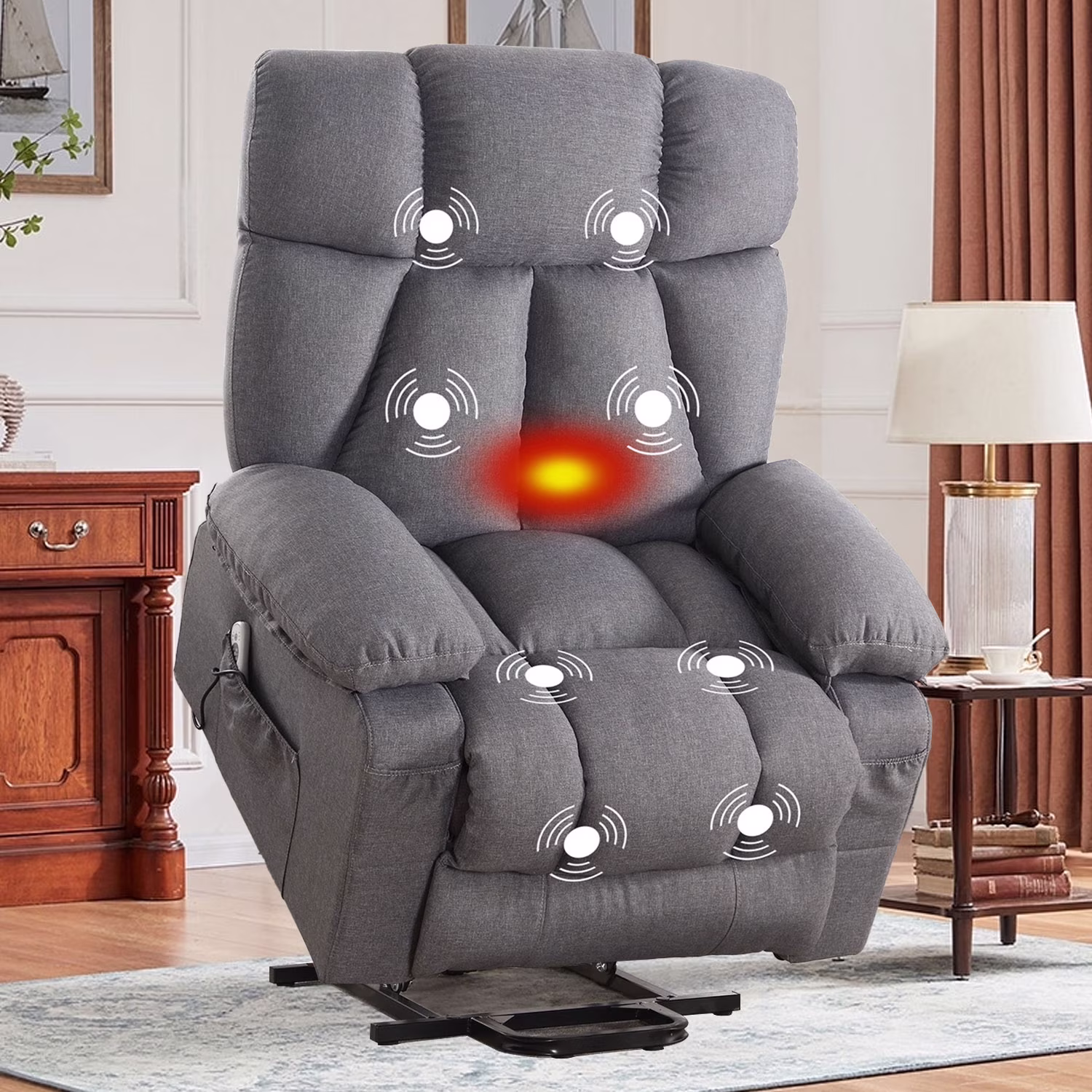 Power Lift Recliner Chair Recliners for Elderly with Heat and Massage Recliner Chair for Living Room with Infinite Position and Side Pocket,USB Charge Port,Brown(Regular-Brown) - Image 7