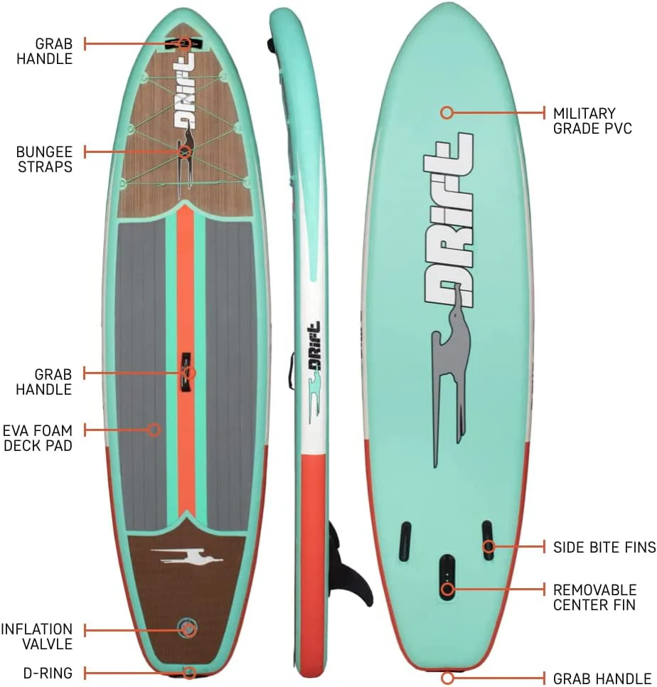 Drift Aero Inflatable Stand Up Paddle Board SUP Paddle Board Accessories, Including Pump, Paddle, and More Classic Woodgrain, Adult, 10'8" Image 5