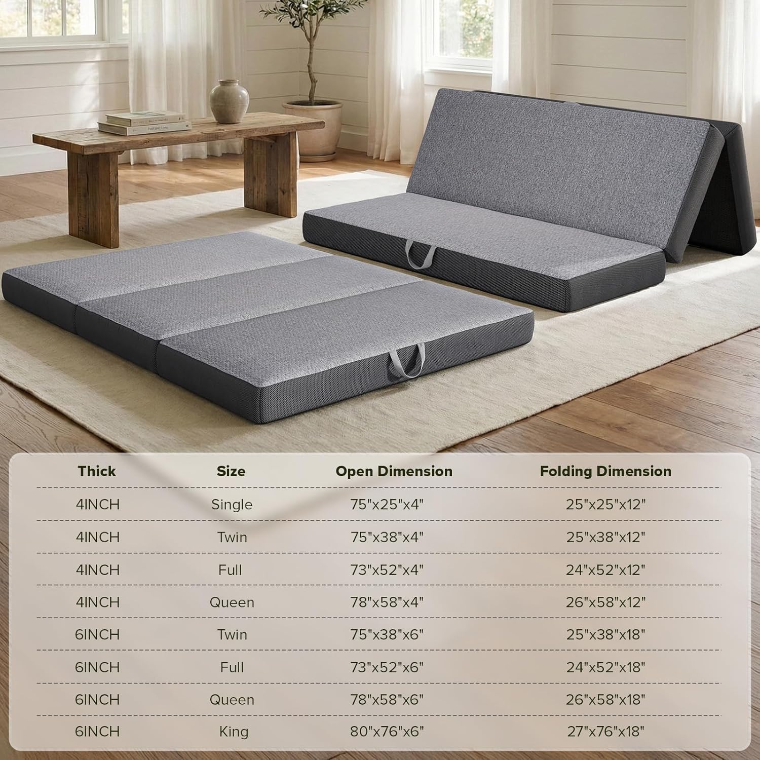 Vamcheer Tri Folding Mattress Queen Size - 6 Inch Foldable Mattress for RV/Camping/Travel/Guest Room/Yoga, 78