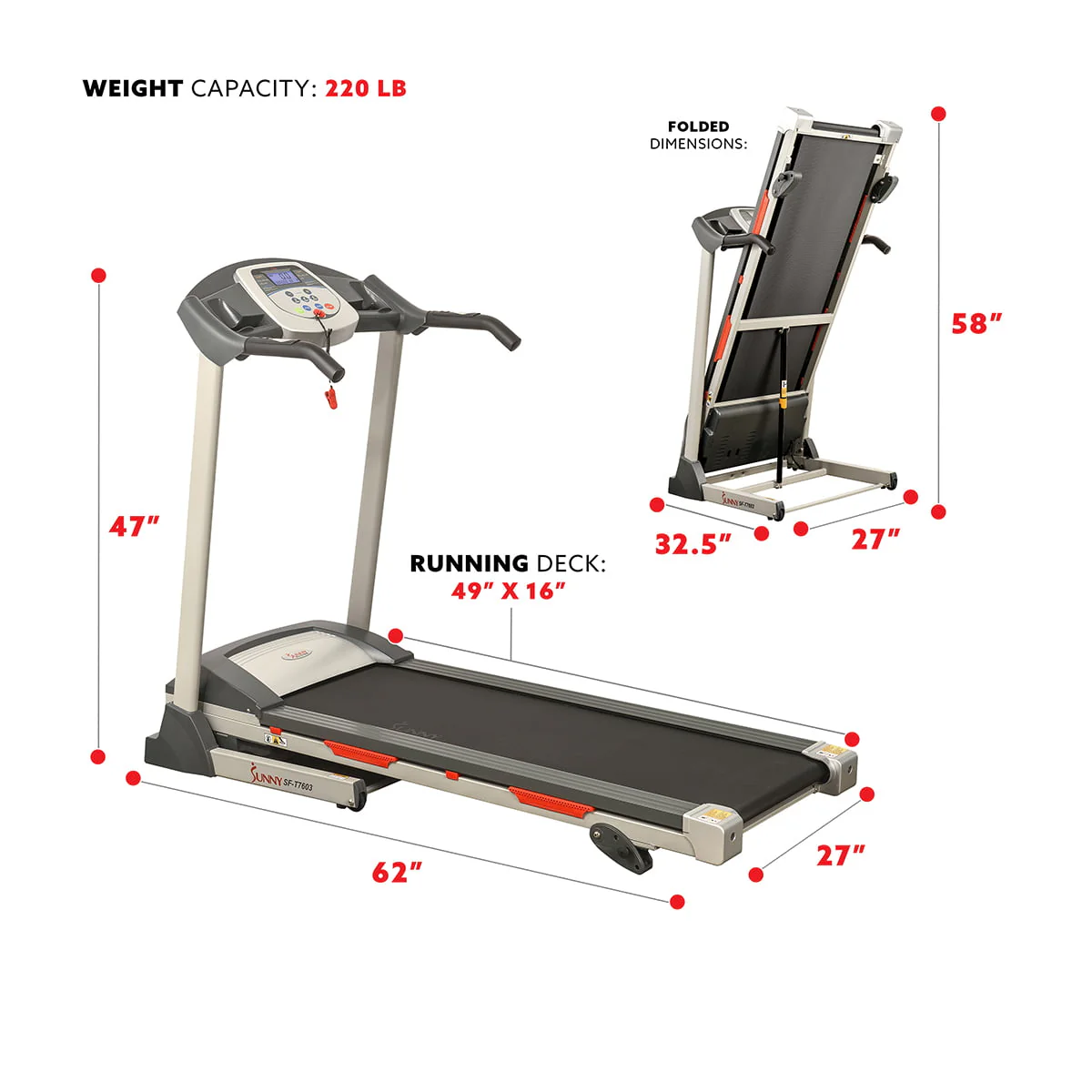 Powerful Electric Treadmill for Home, Foldable, Manual Incline, Built In Programs, Pulse Sensor, SF T7603 Image 4