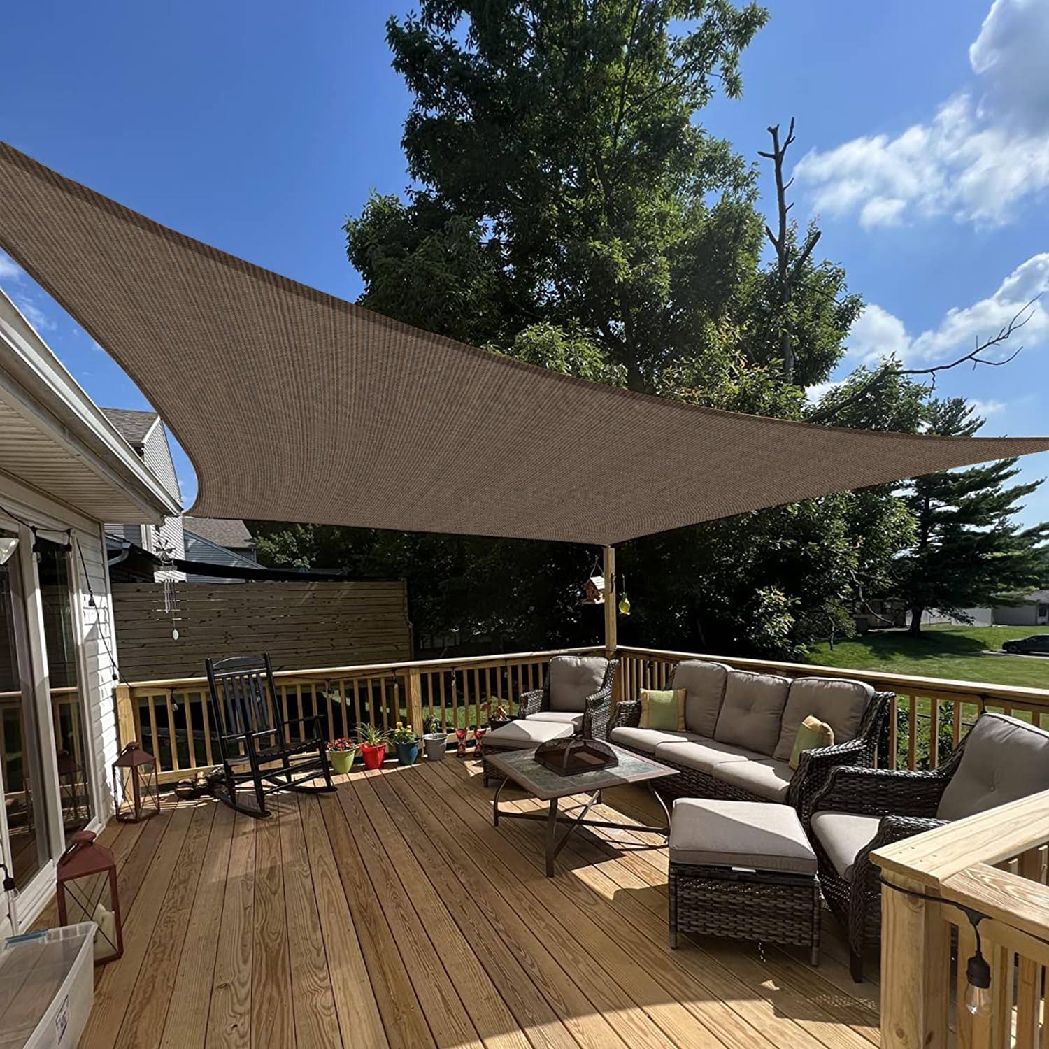 E&K Sunrise 12' x 14' Brown Rectangle Sun Shade Sail Outdoor Shade Cloth UV Block Fabric,Curve Edge-Customized