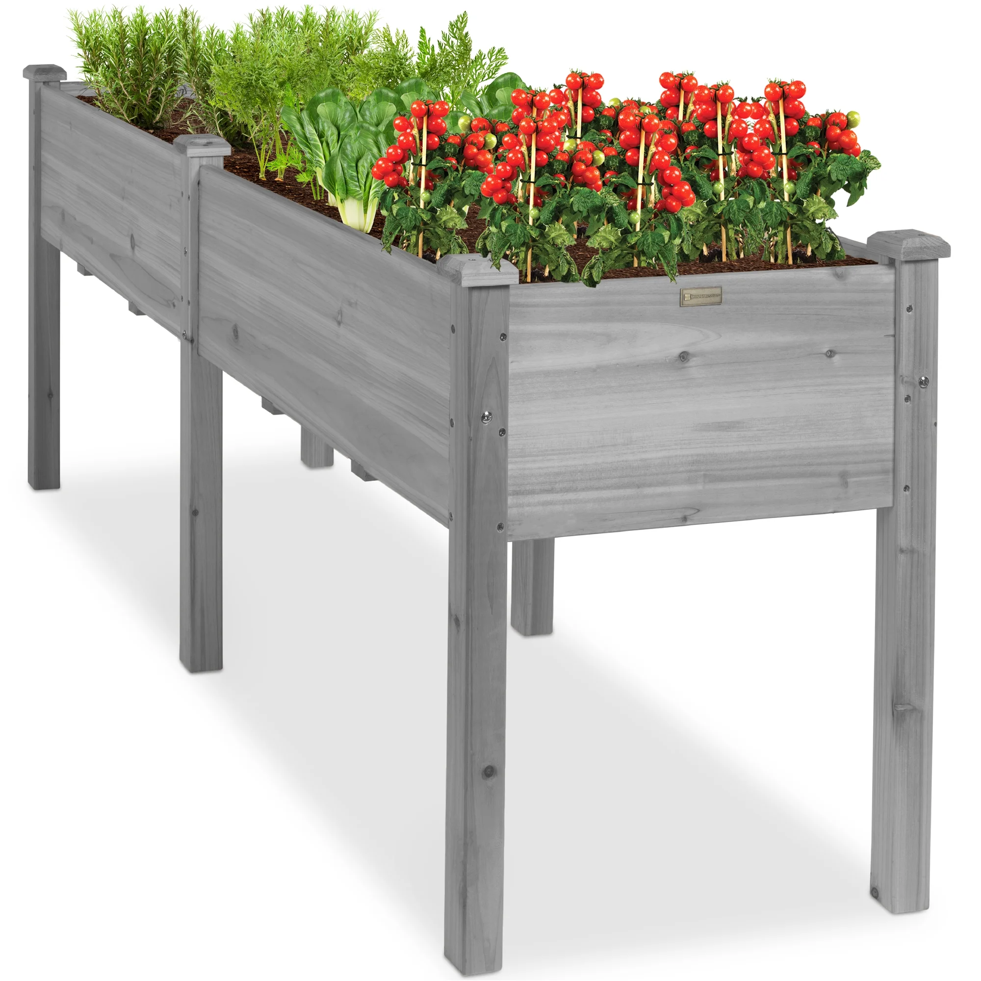 Best Choice Products 72x24x30in Raised Garden Bed, Elevated Wood Planter Box for Patio W/ Divider Panel - Gray