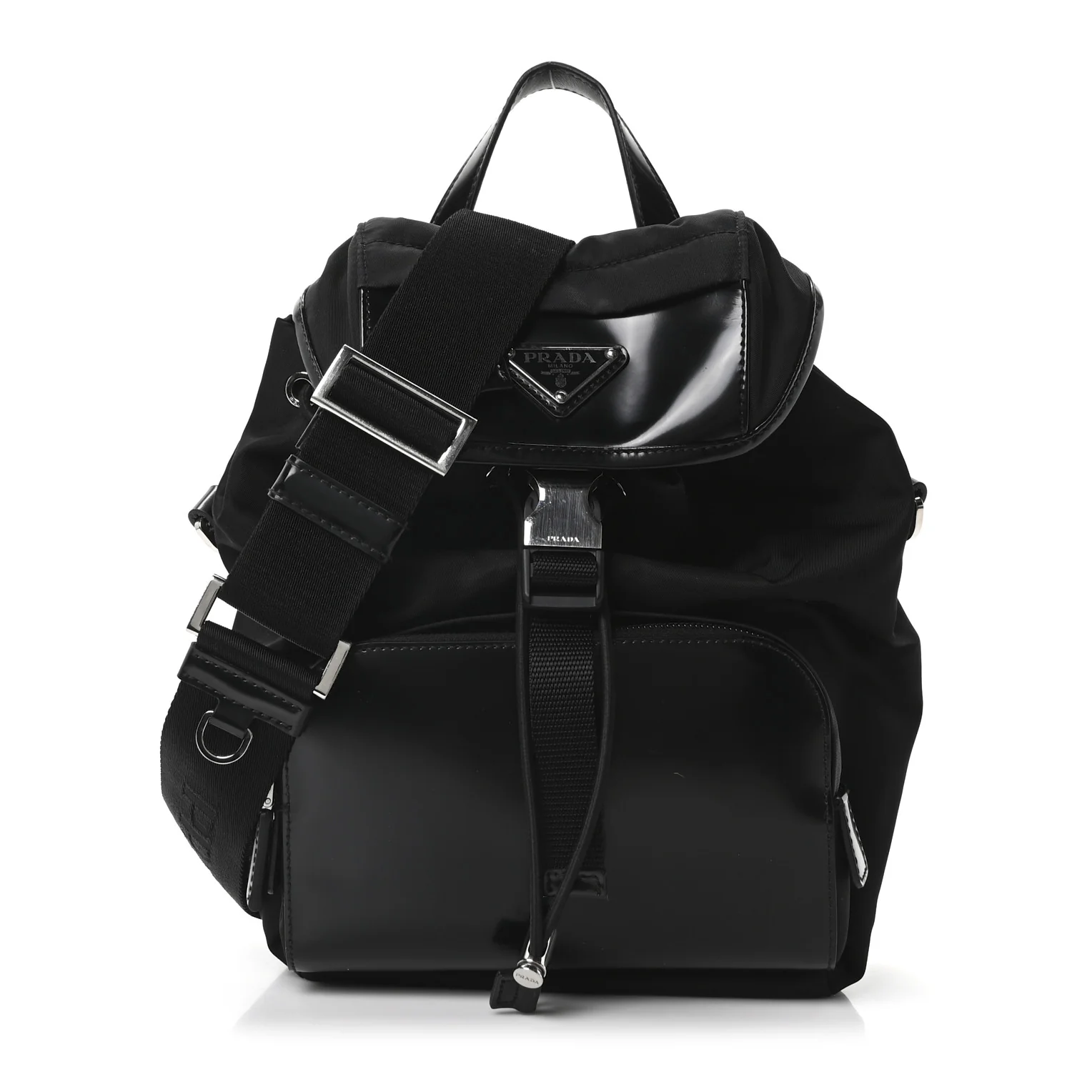 Nylon Brushed Calfskin Mini Sling Backpack  Black