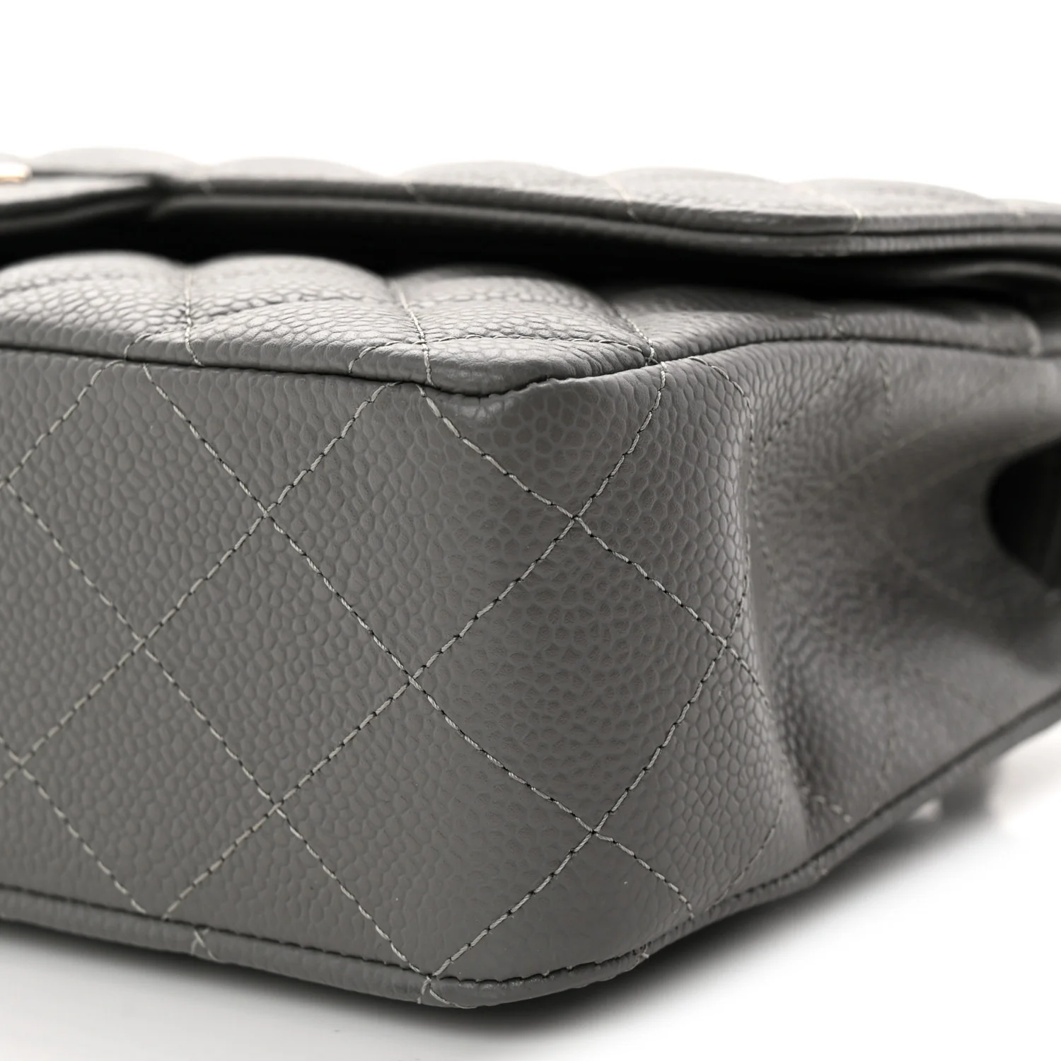 Caviar Quilted Medium Double Flap Grey