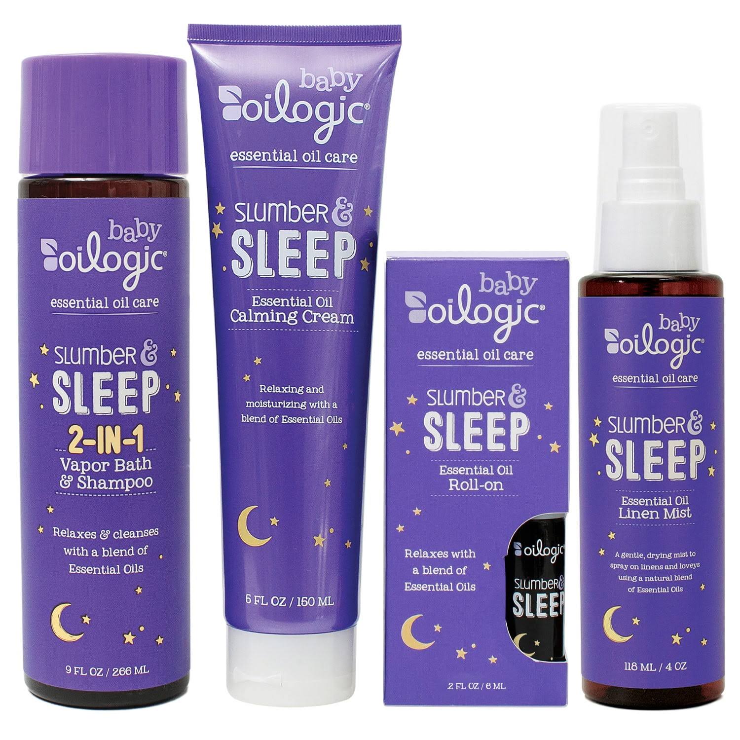 Oilogic, Baby Sleep Bundle, Essential Oil Roll On .2 oz, Vapor Bath 9 oz, Calming Cream 6 oz, Linen Mist 4 oz