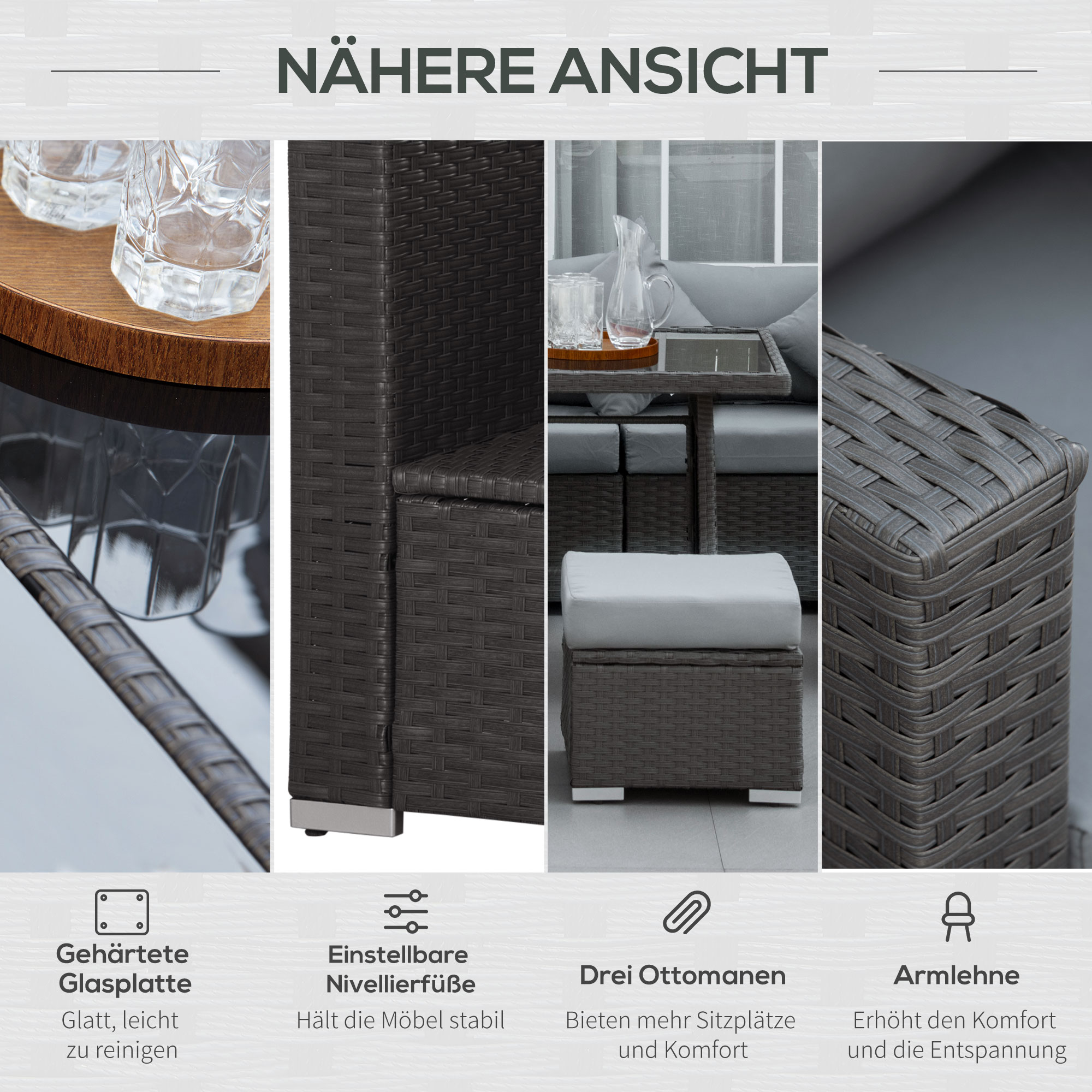 Outsunny poly-rotan zitset 10-delige zitgroep tuinset bankstel tuinmeubelen