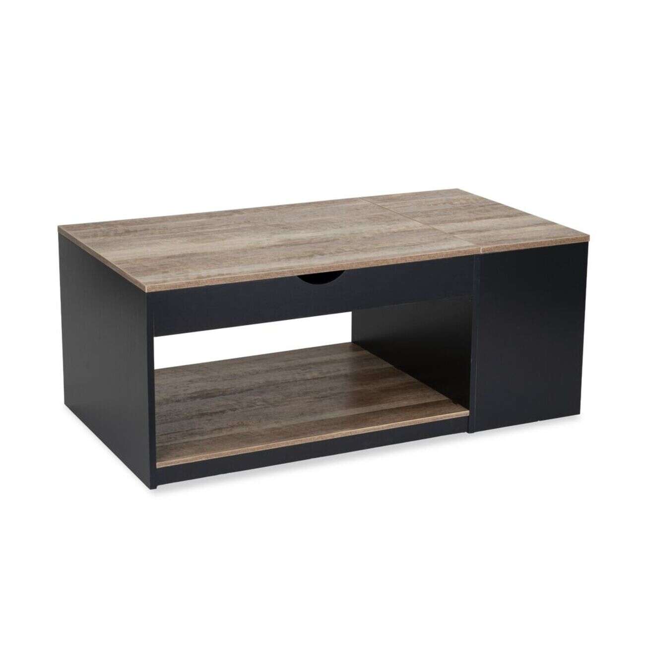 Table basse relevable Laura bois et métal noir 110x60xH45à57cm
