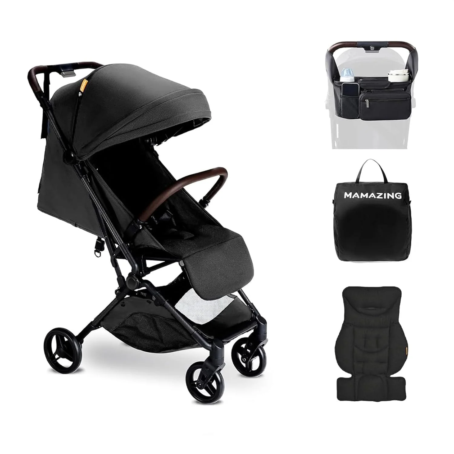 Poussette de voyage légère MAMAZING pour bébé avec cadre en fibre de carbone, compacte et adaptée aux voyages en avion