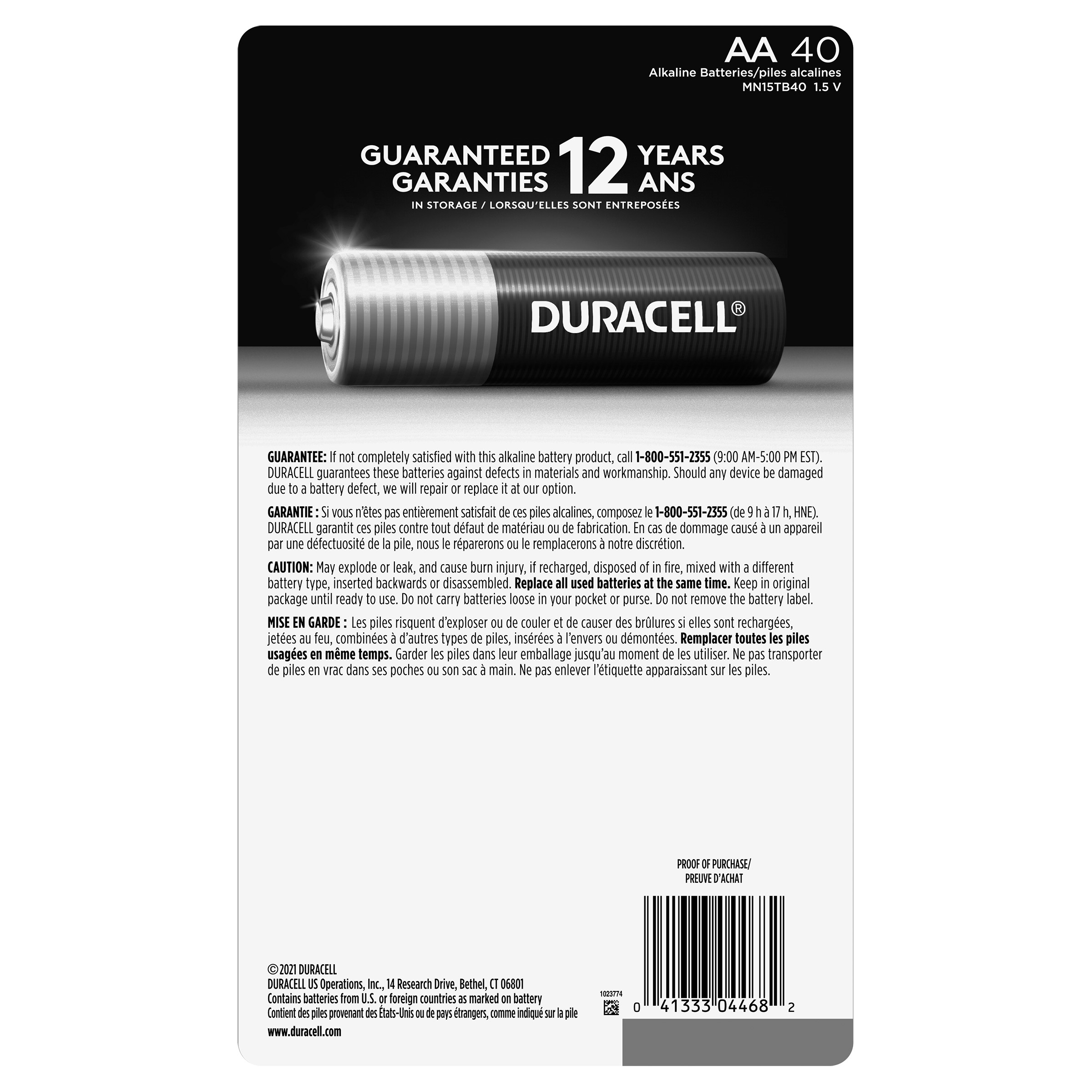 Duracell Coppertop Alkaline AA Batteries, 40 - Count