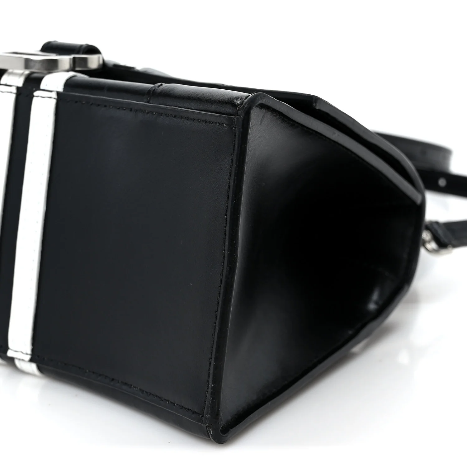 X ADIDAS Shiny Box Calfskin Small Hourglass Top Handle Bag Black White