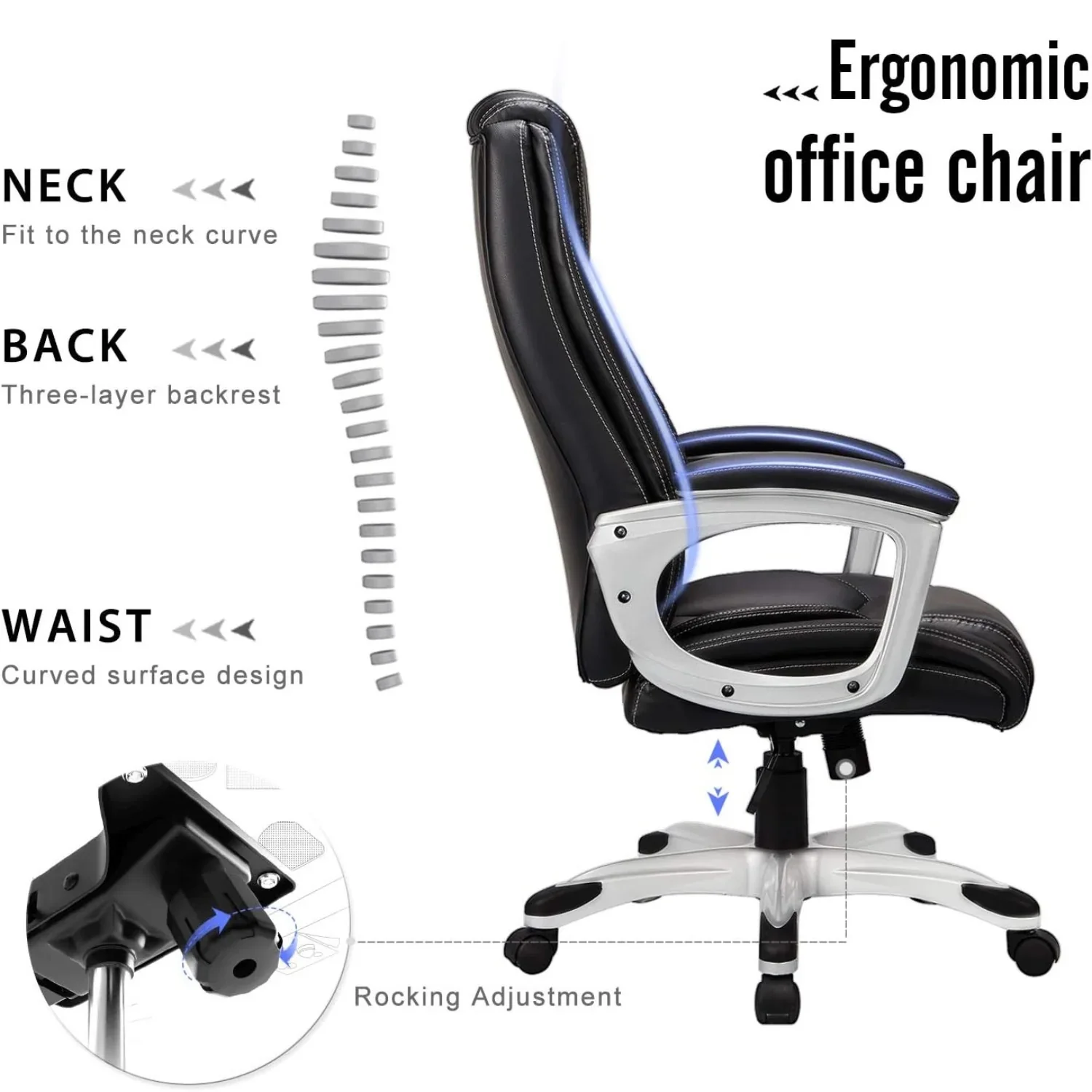 AECOJOY Office Chair Ergonomic, Leather Office Chair with High Back