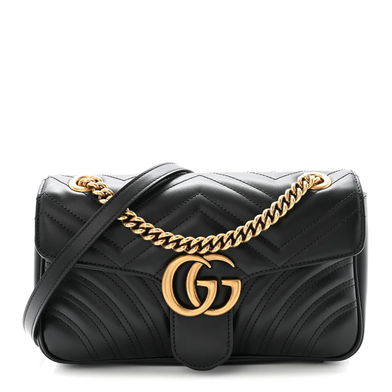 Calfskin Matelasse Small GG Marmont Shoulder Bag Black