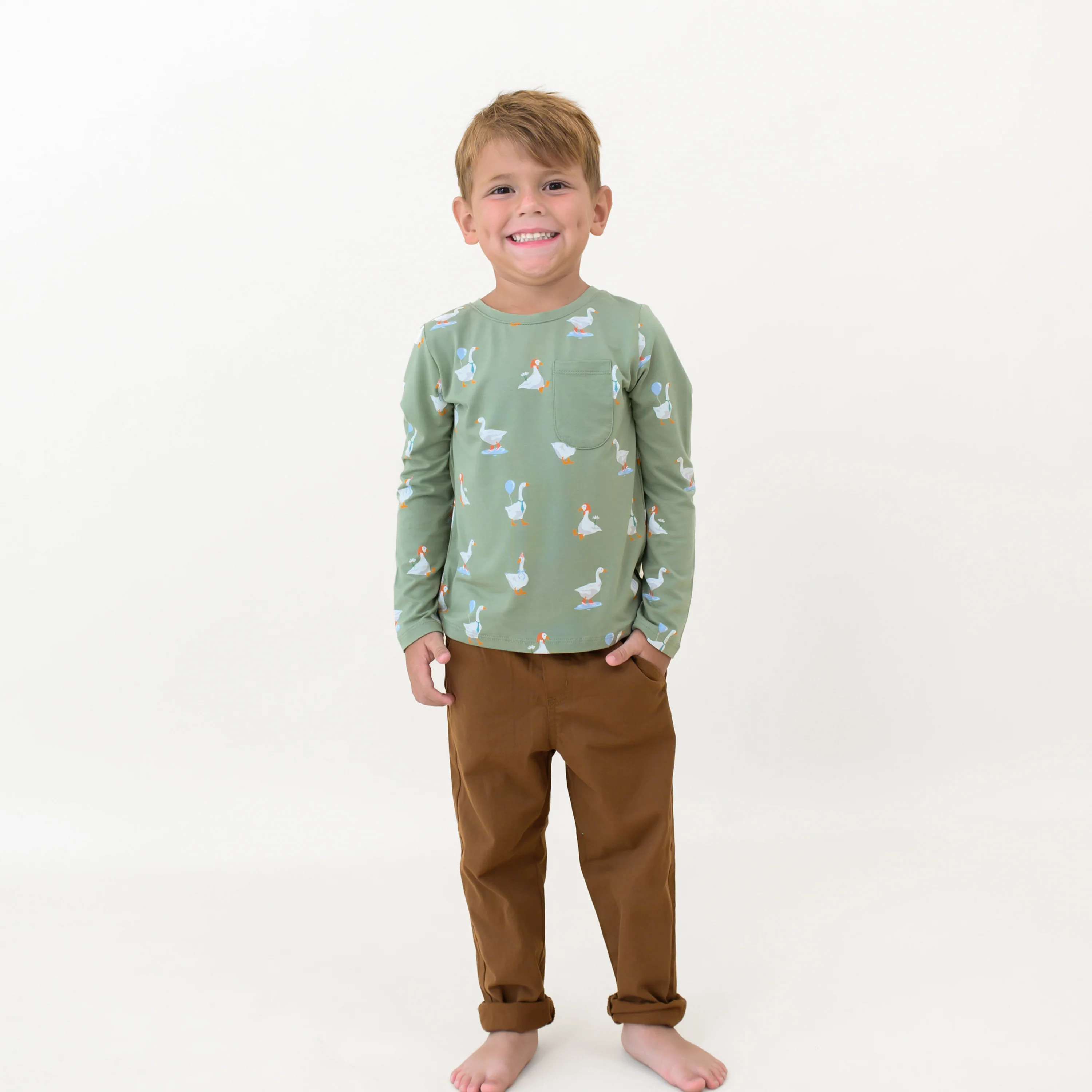 Long Sleeve Toddler Crew Neck Tee in Silly Goose