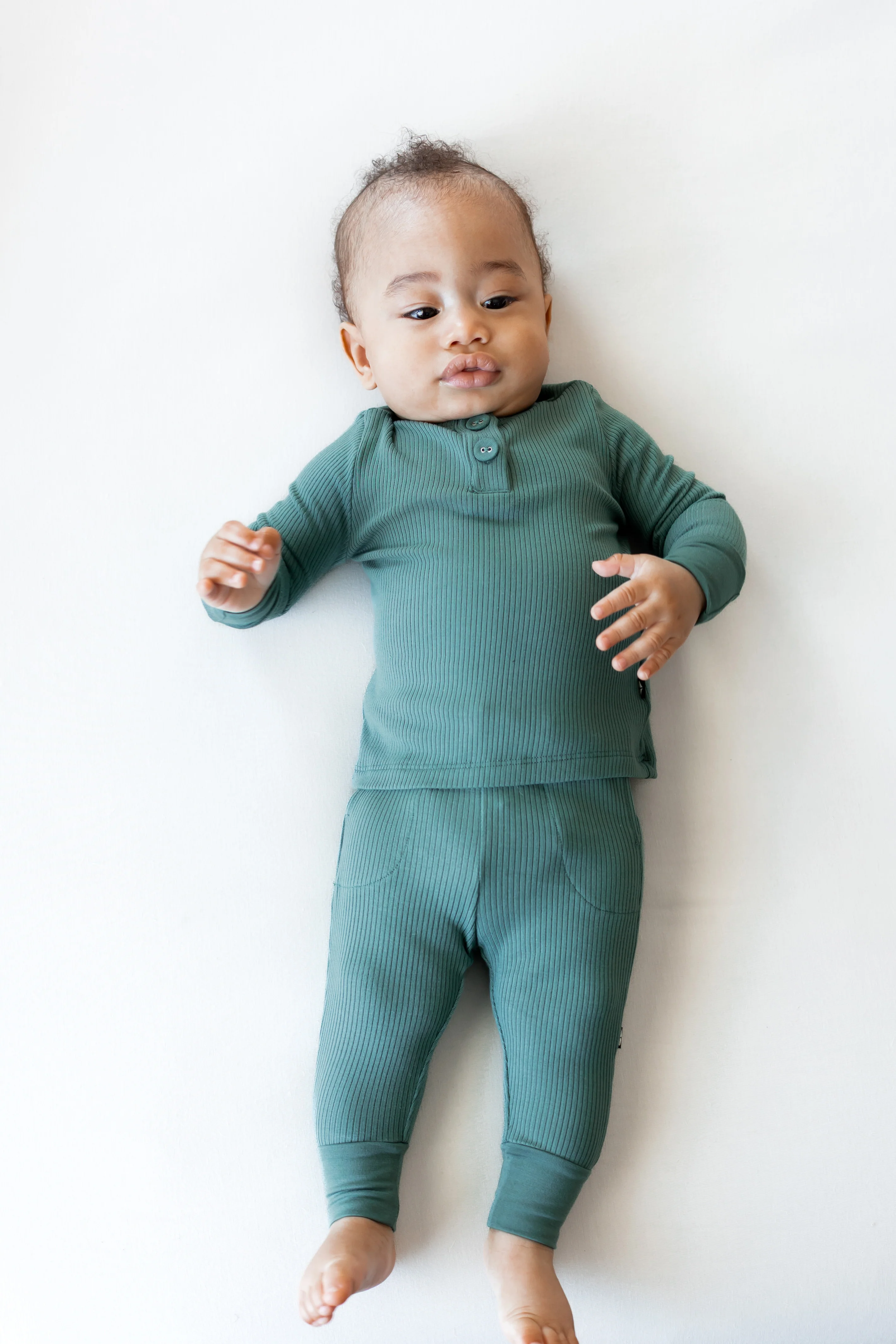 Ribbed Infant Henley Set in Pine