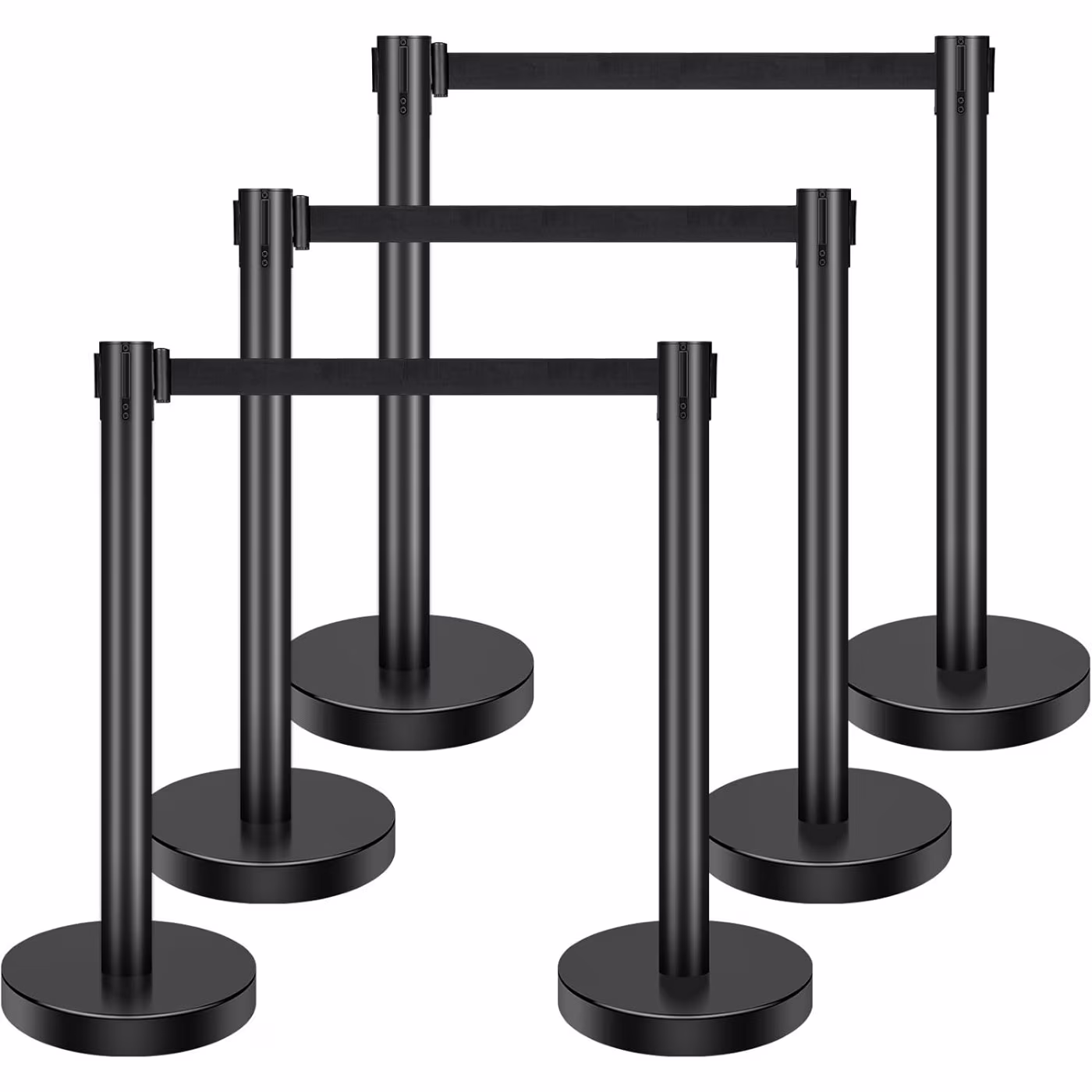 6 Pcs Crowd Control Stanchion Set, with Retractable Belts, Carbon Steel Black Stanchions Queue with Sand Injection Hollow Base, for Theaters, Parties, Weddings, Exhibitions