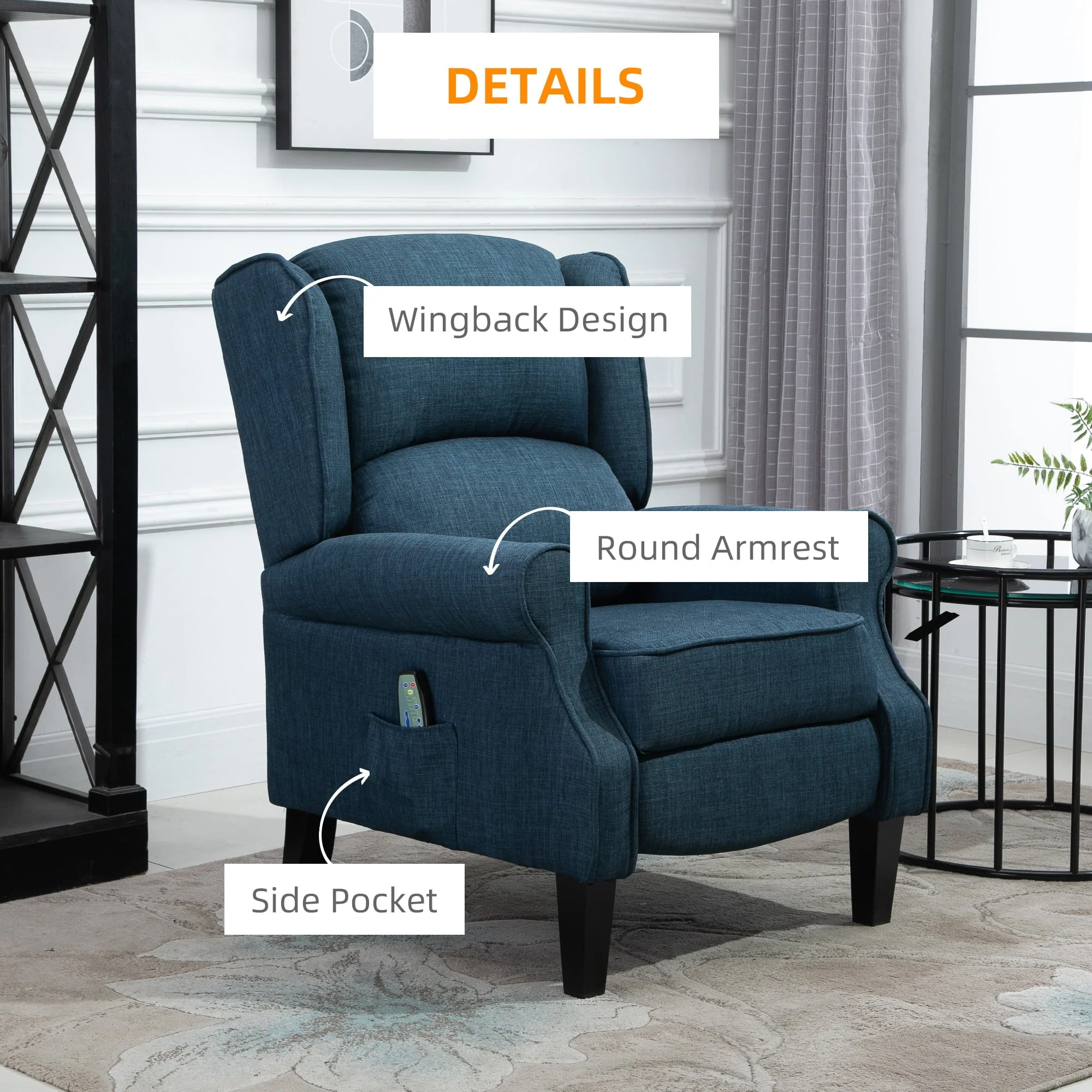 Relaxing Fabric Heated Massage Chair Vibrating Recliner Sofa with Remote Control