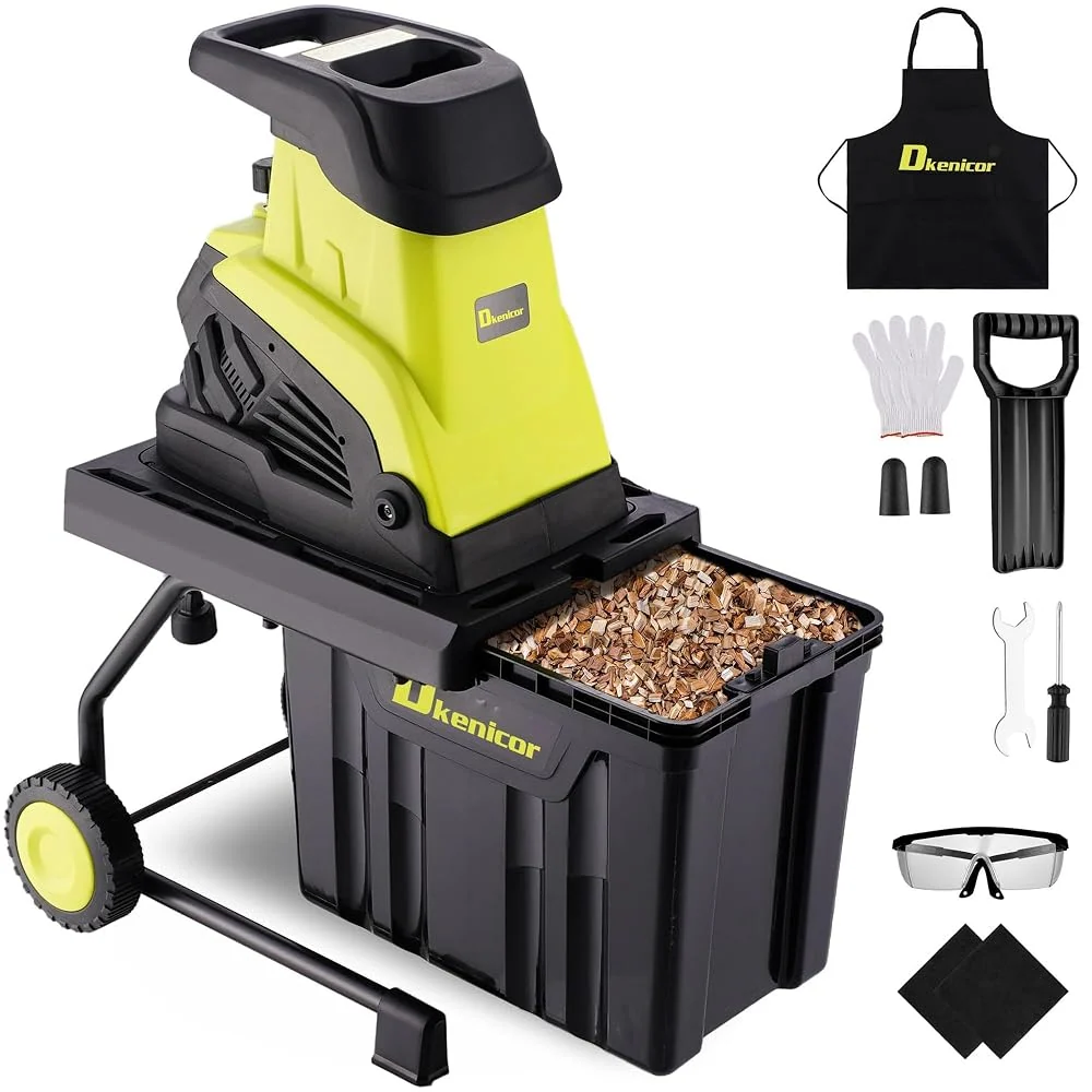 Wood Chipper Shredder,1800W Cutting Diameter of 1.77 inch with 10 Gallon Collection Bin 15-Amp Electric Wood Chipper Shredder for Quick Cleanup Ideal for Branches, Garden Waste, Green