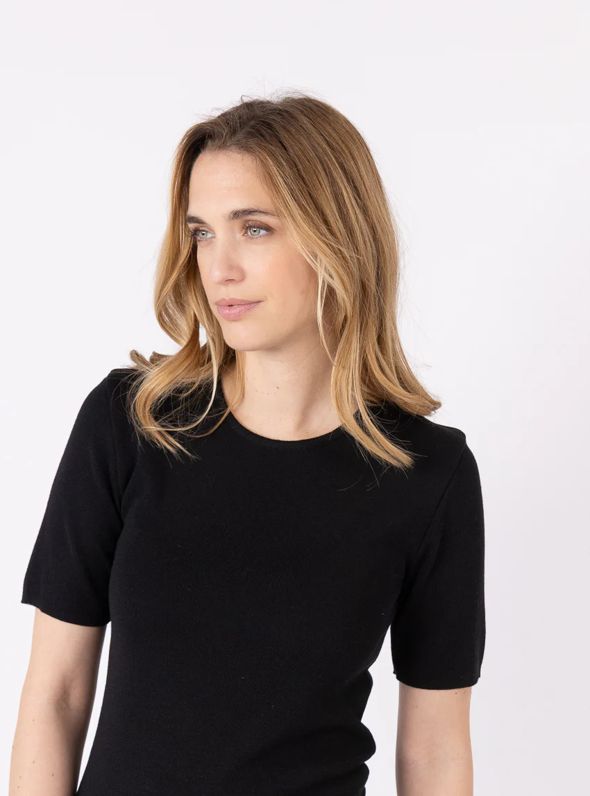 Tee-shirt thermique femme en laine merinos noir