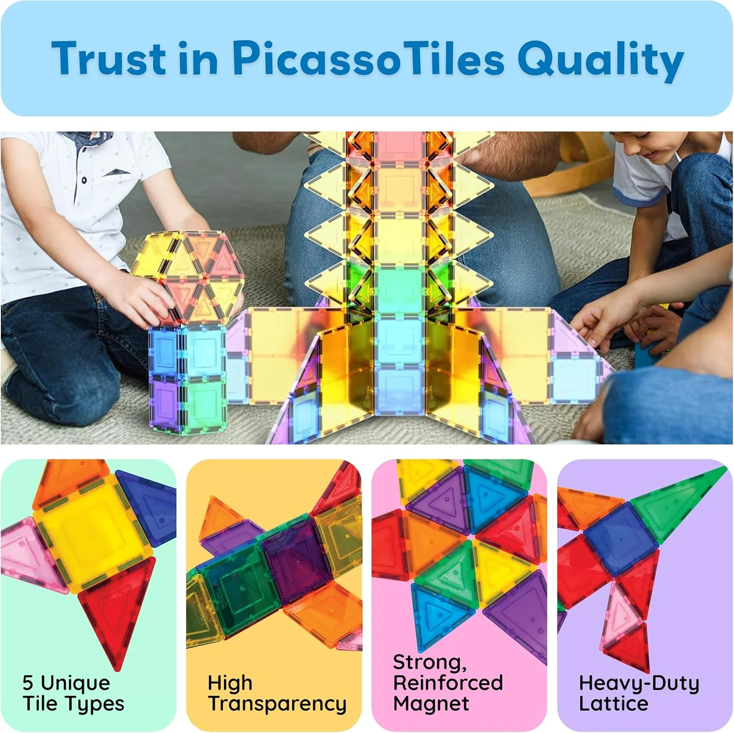 Magnetic Building Blocks Toy Set – 100-Piece 3D Magnetic Construction Tiles