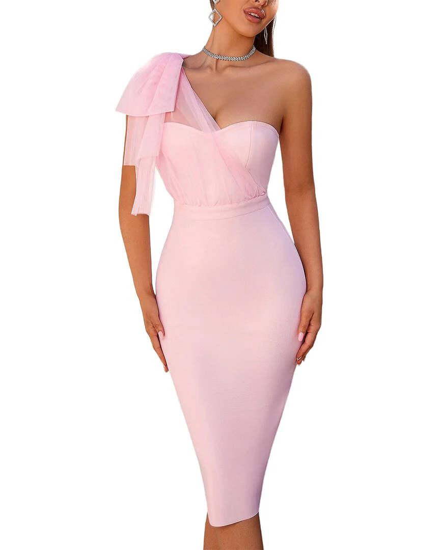 amina midi dress in pink Amina Off The Shoulder Midi Dress The Lake Forest Shop